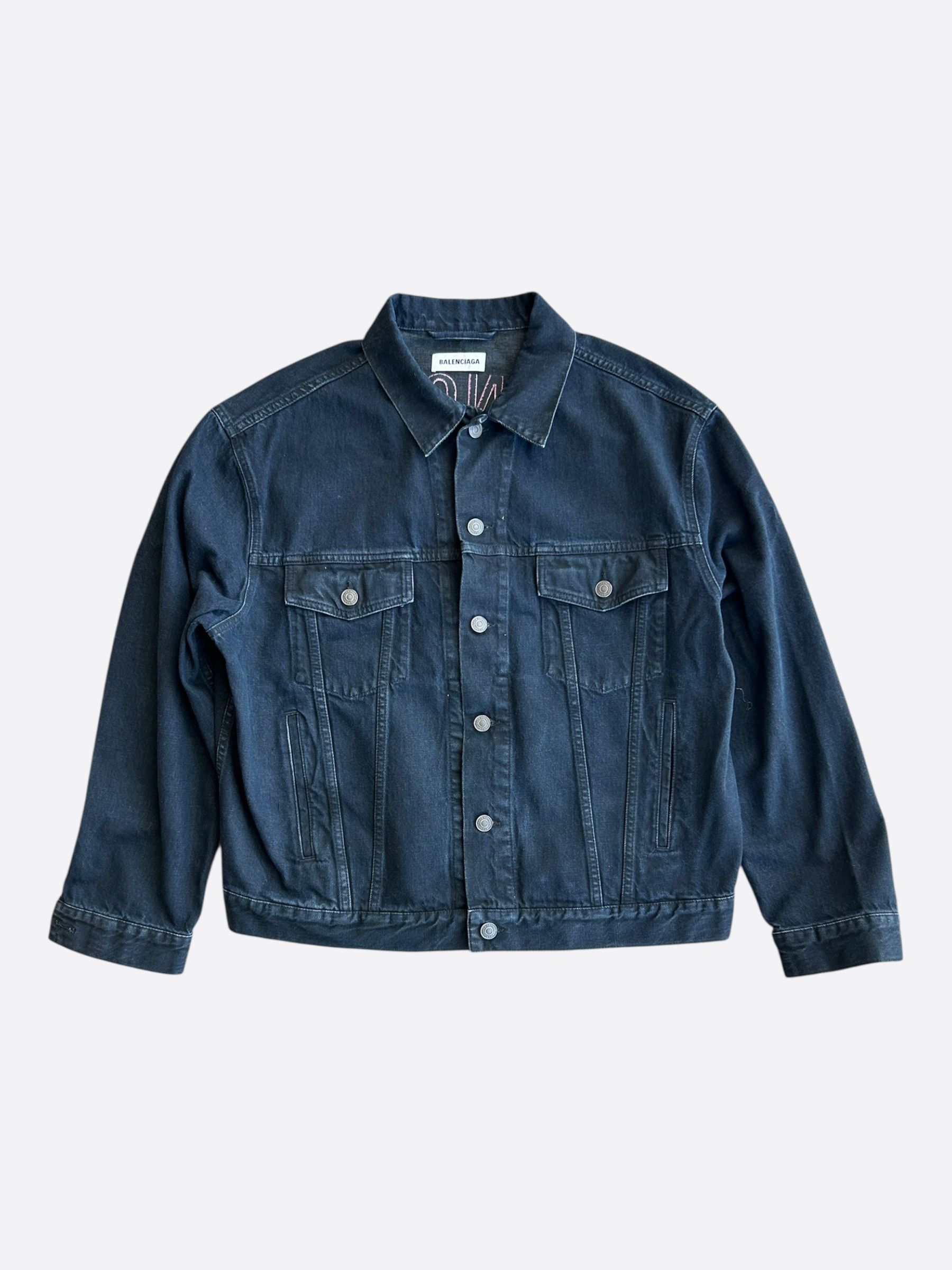 Balenciaga Balenciaga Dark Blue & Pink Logo Women's Denim Jacket Size M / US 6-8 / IT 42-44 - 2 Thumbnail