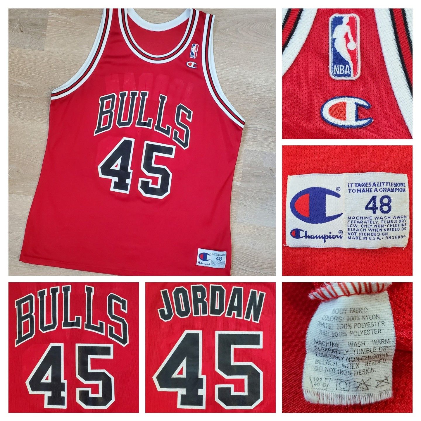 Champion Vintage 1995 Champion Jordan Chicago Bulls #45 NBA Jersey Size US XL / EU 56 / 4 - 1 Thumbnail