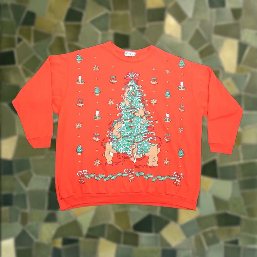 Vintage VINTAGE Tee Dee's red Christmas tree teddy bear graphic Sweatshirt Shirt Womens S Long Sleeve Pullover Cotton Polyester Holiday 80s 90s Christmas Size S / US 4 / IT 40 - 1 Thumbnail