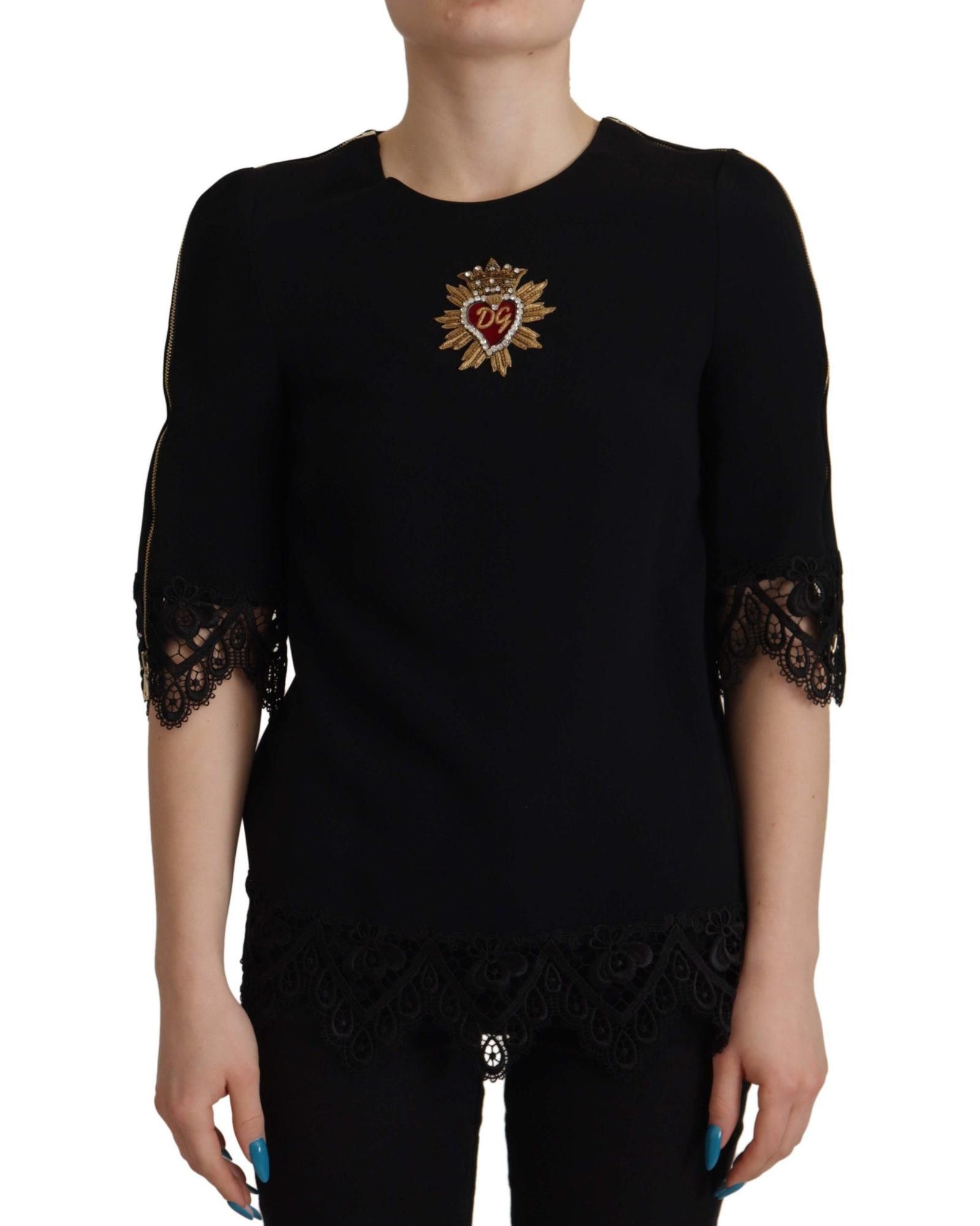 image of Dolce Gabbana Bead Embellished Logo Blouse in Black, Women's (Size XS)