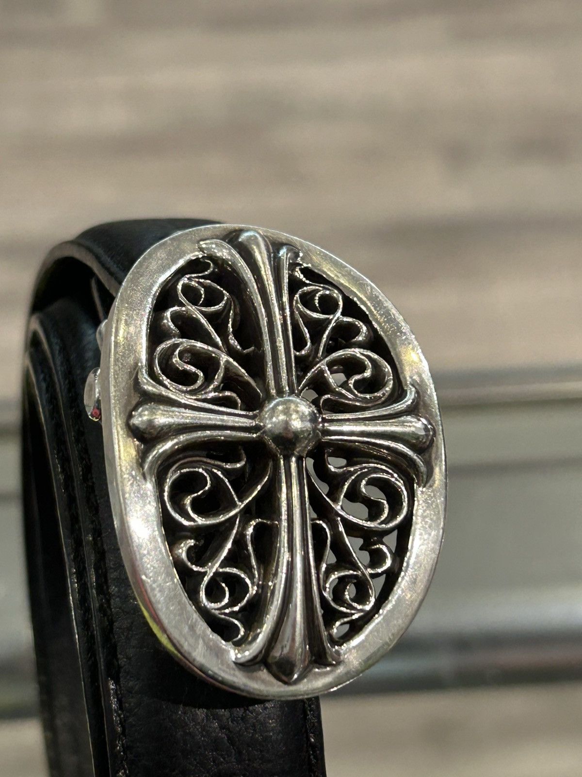 Chrome Hearts Chrome Hearts Oval Belt Buckle 1in w/ sz 34 Black Strap Size 34 - 9 Thumbnail