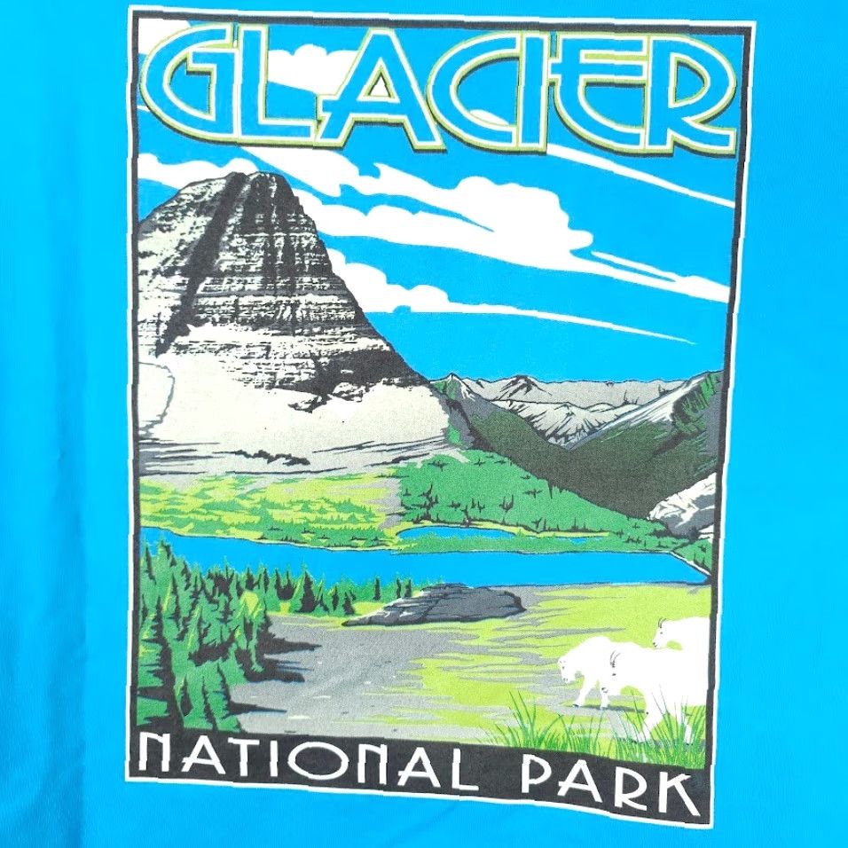 Gildan Glacier National Park T Shirt Mens Size Large Blue Mountain Goats Travel Destination Tee Size US L / EU 52-54 / 3 - 5 Thumbnail