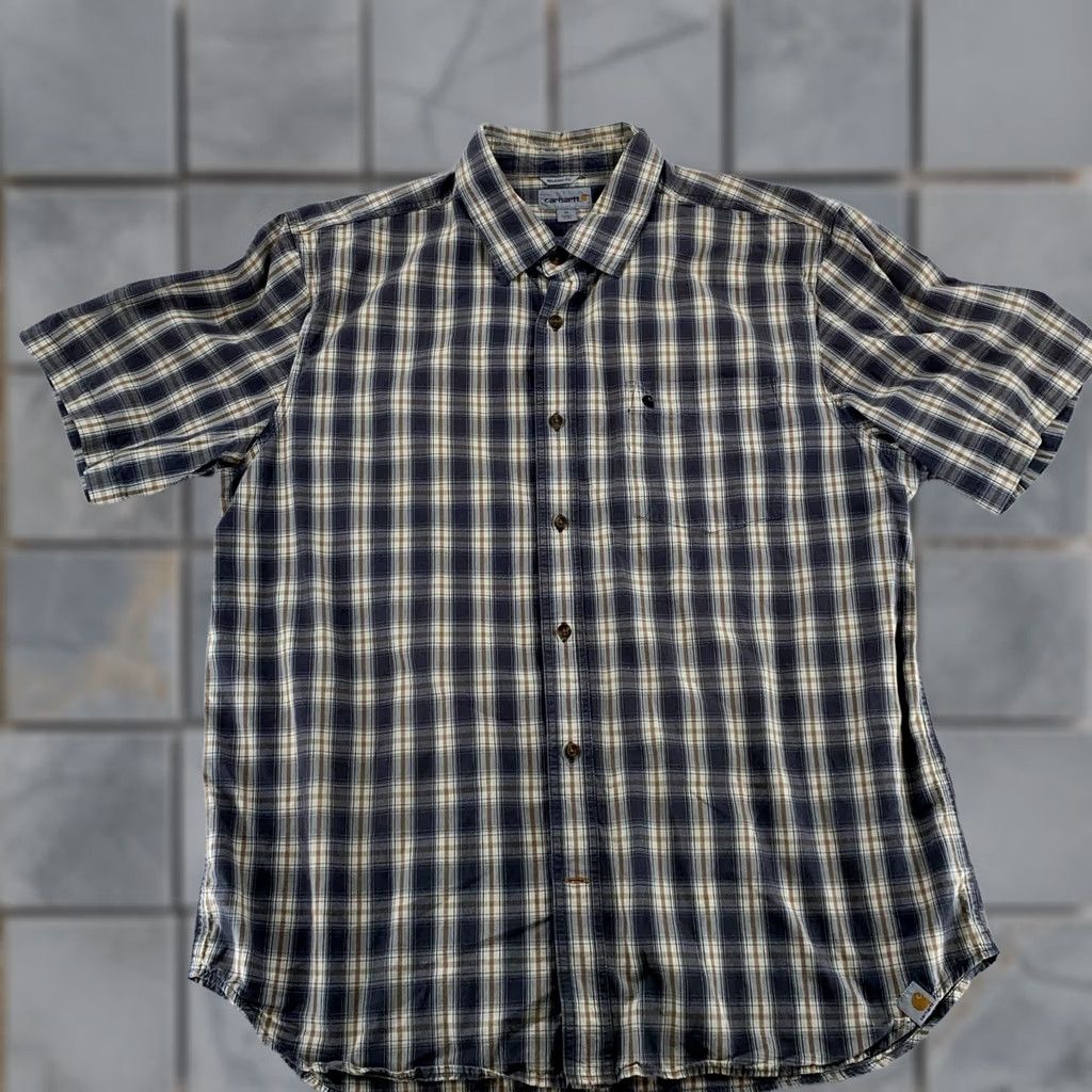 Carhartt Carhartt Plaid Button Down Shirt XL Relaxed Fit Work Gray Yellow Mens Size US XL / EU 56 / 4 - 1 Thumbnail