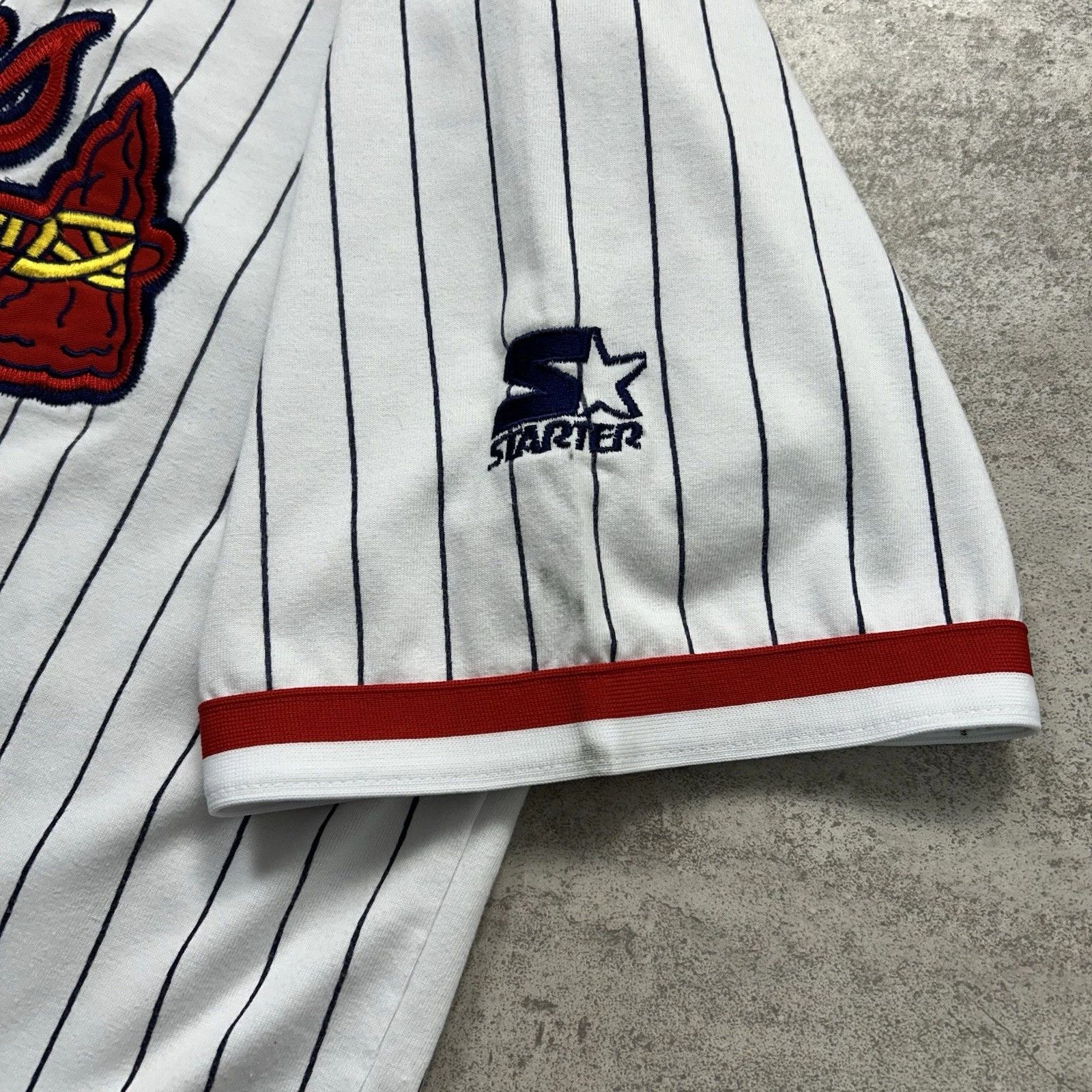 MLB × Starter × Vintage ATLANTA BRAVES TOM GLAVINE #42 STARTER PINSTRIPE JERSEY Size US L / EU 52-54 / 3 - 7 Thumbnail