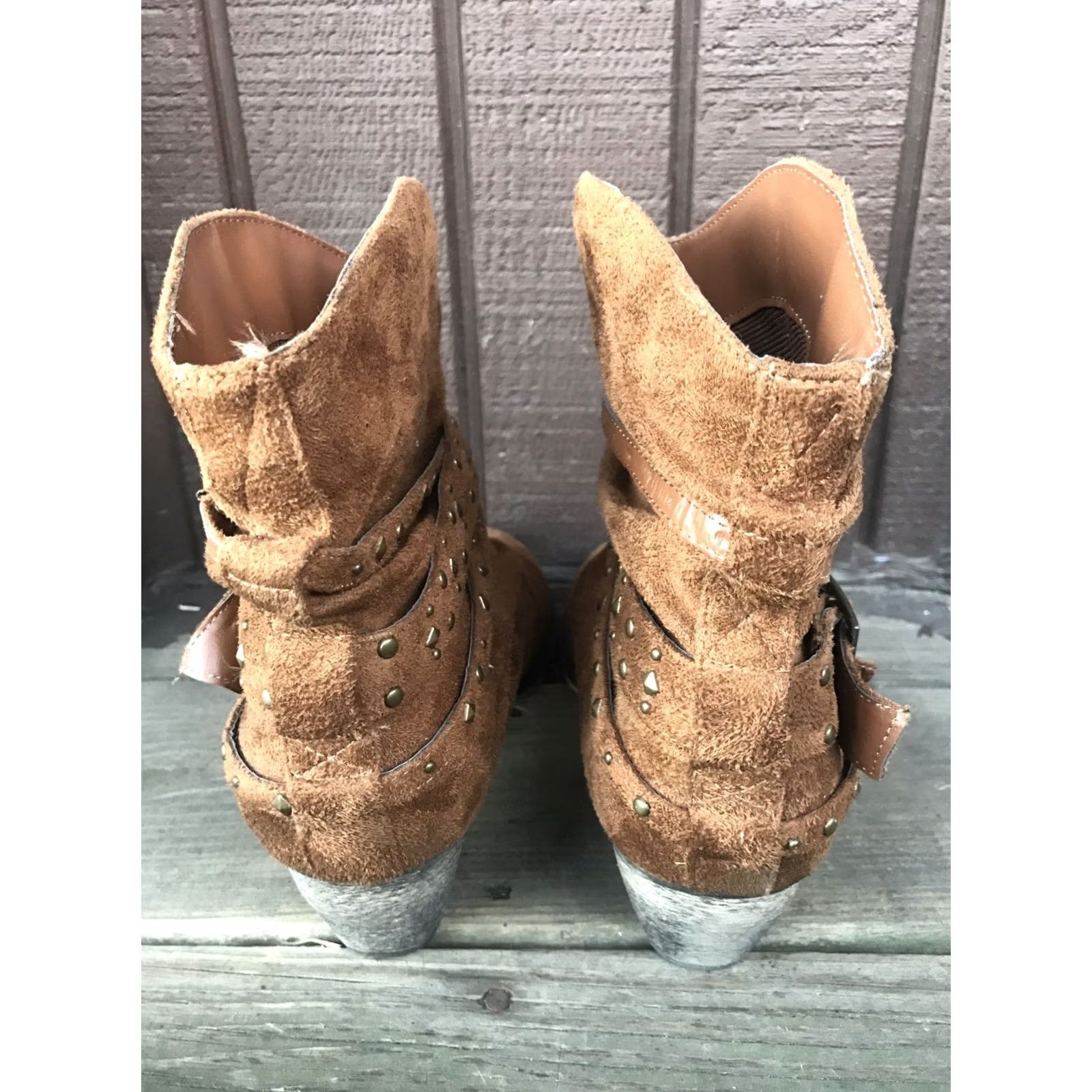 Vintage ID REQUIRED CHARGER Ankle Boots Women 10M Brown Slip-On Buckle Monk Strap Boots Size US 10 / IT 40 - 4 Thumbnail