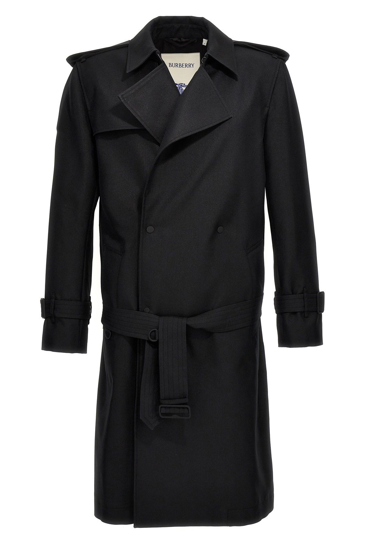 image of Burberry Double-Breasted Maxi Trench Coat in Black, Men's (Size XL)