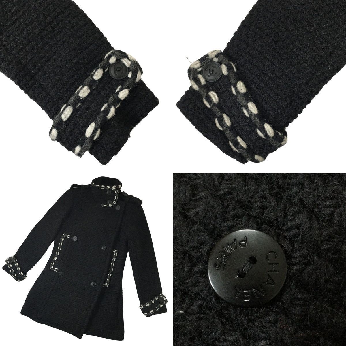 Chanel CHANEL P Tweed Knit Coat Wool Black P39397V28326 2010 wome Size XS / US 0-2 / IT 36-38 - 8 Thumbnail