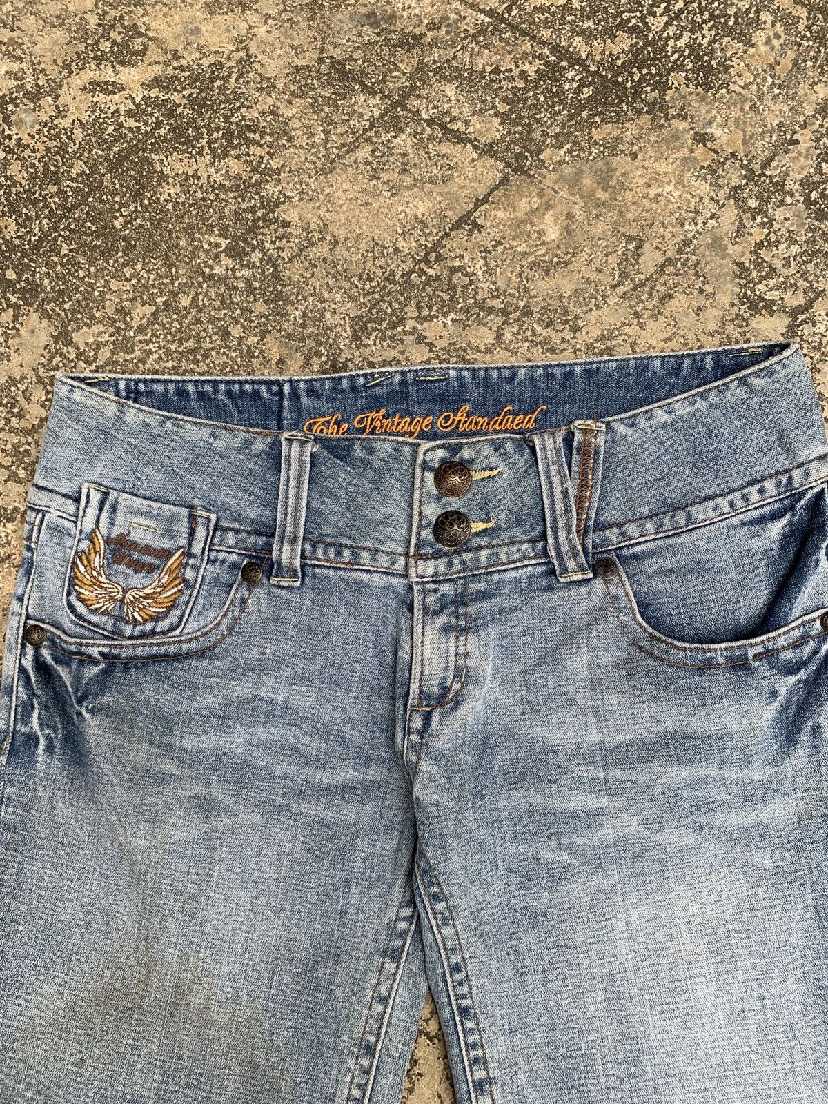 Japanese Brand × Vintage y2k Heaven Wings Skull Motorcycles Big Embroidery Jorts Size 31" - 6 Thumbnail