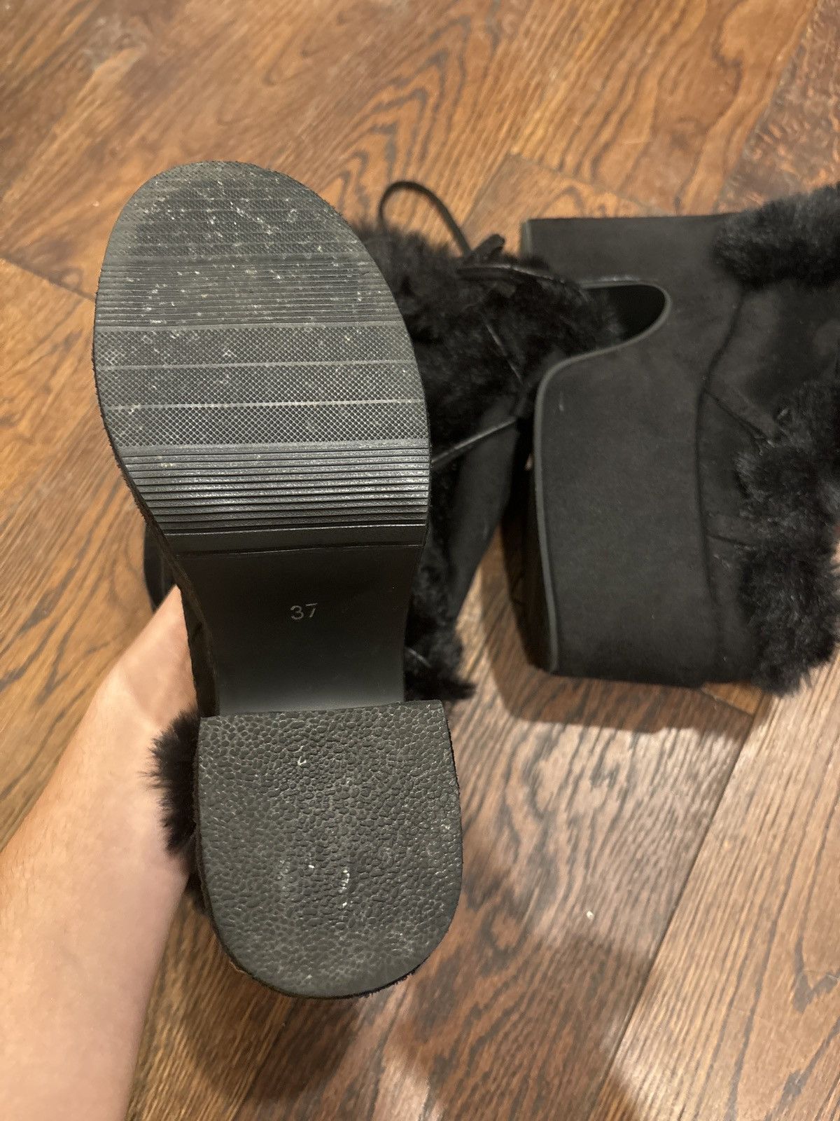 Dolls Kill Black Chunky Platform Fur Heel Boots Y2K Size US 7 / IT 37 - 3 Thumbnail