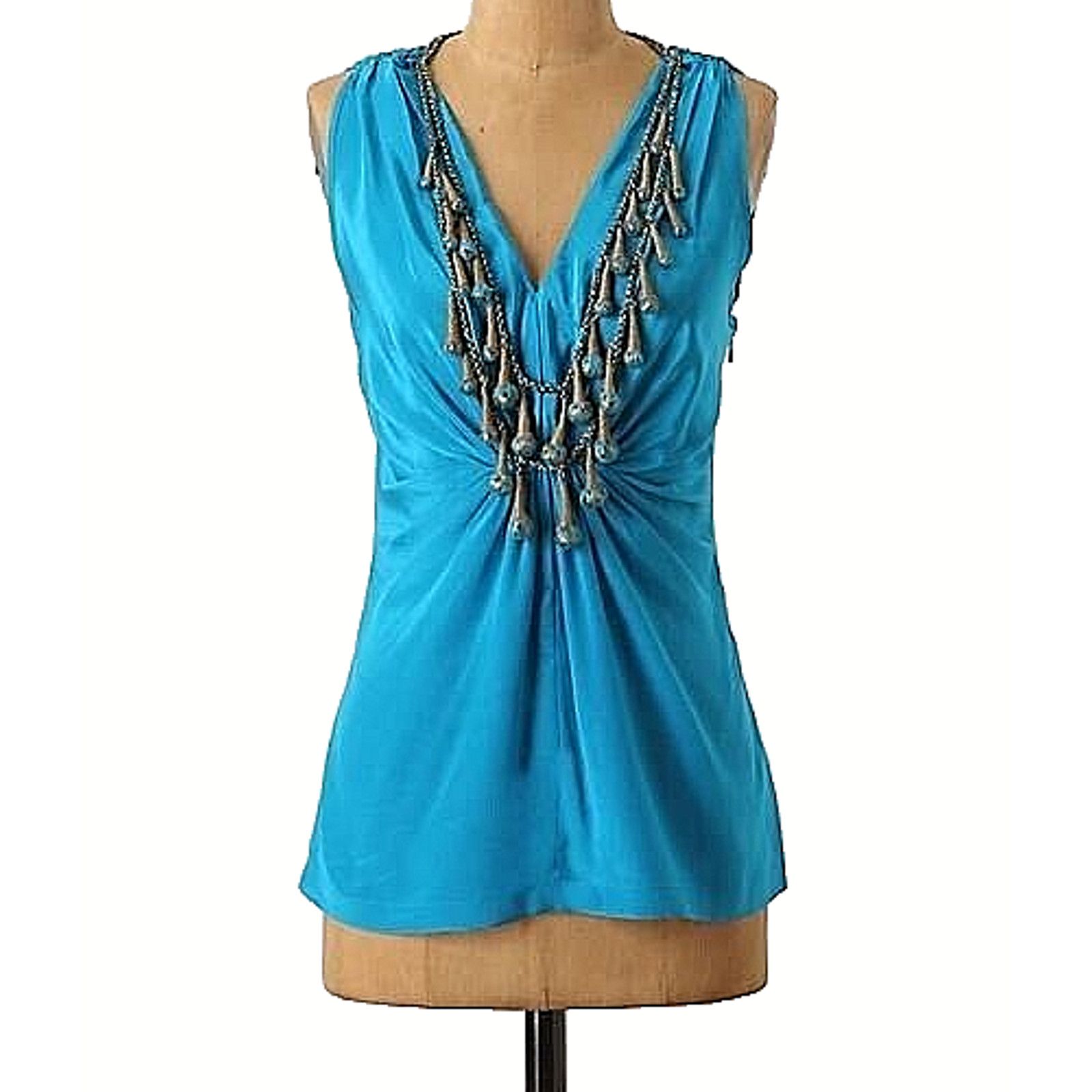 Anthropologie Ranna Gill silk top necklace Sleeve Length Blue M A000606 Size M / US 6-8 / IT 42-44 - 1 Thumbnail