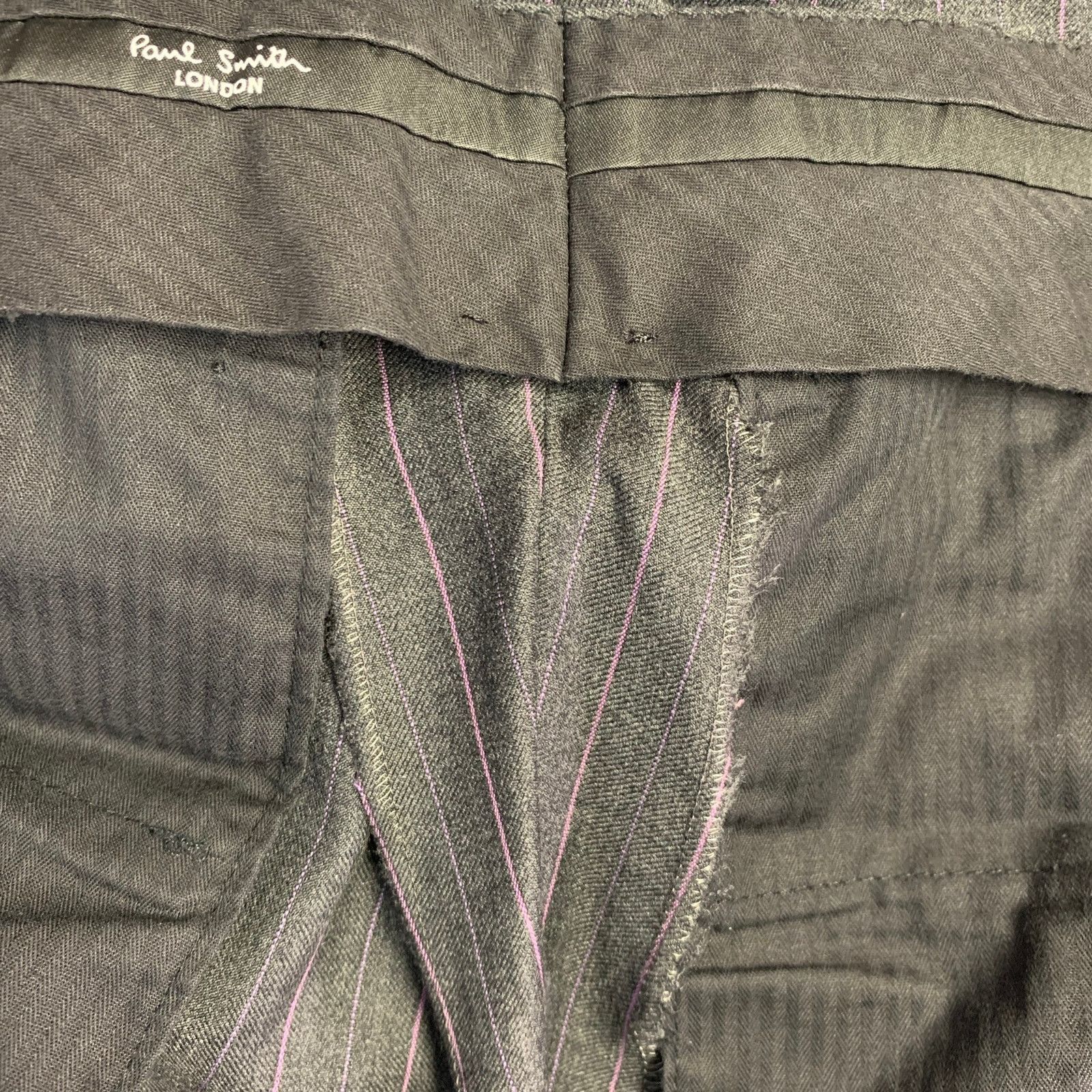 Paul Smith Westbourne Regular Grey Purple Pinstripe Wool Notch Lapel Size 46R - 11 Thumbnail