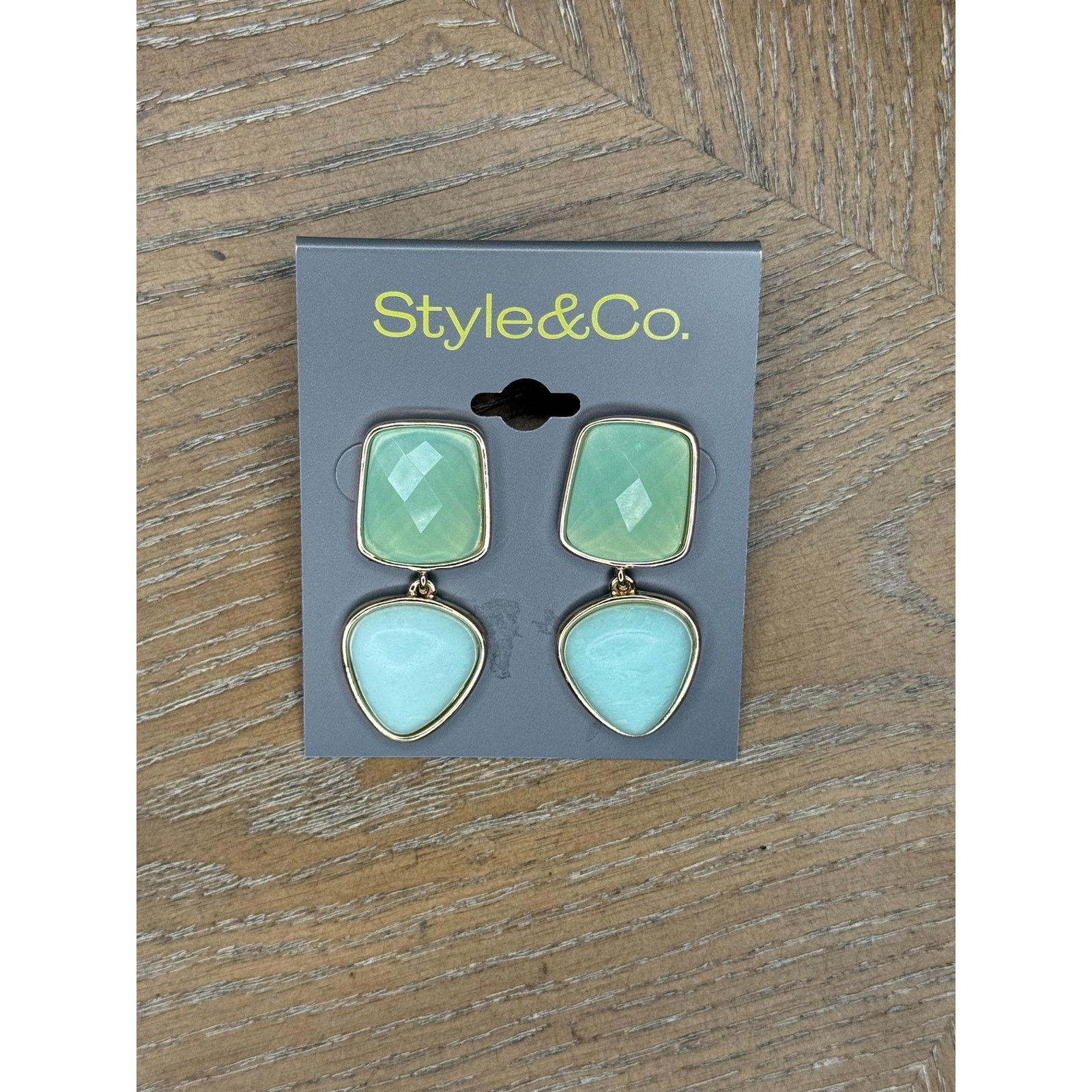 Style & Co Style & Co Gold Tone Green Double Drop Dangle Earrings Facet Size ONE SIZE - 1 Thumbnail