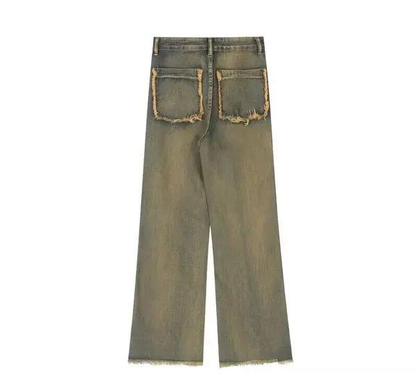 VIBE Retro yellow mud washed distressed raw edge jeans Size US 32 / EU 48 - 6 Thumbnail