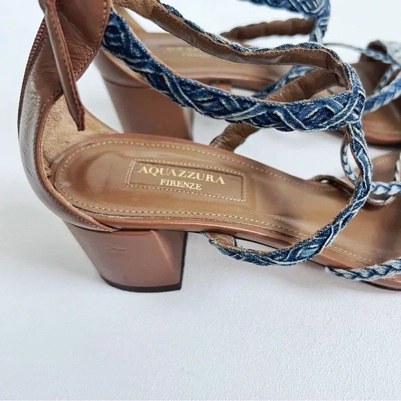 Aquazzura Aquazurra | Tyra Denim Woven Heels Size US 7.5 / IT 37.5 - 6 Thumbnail