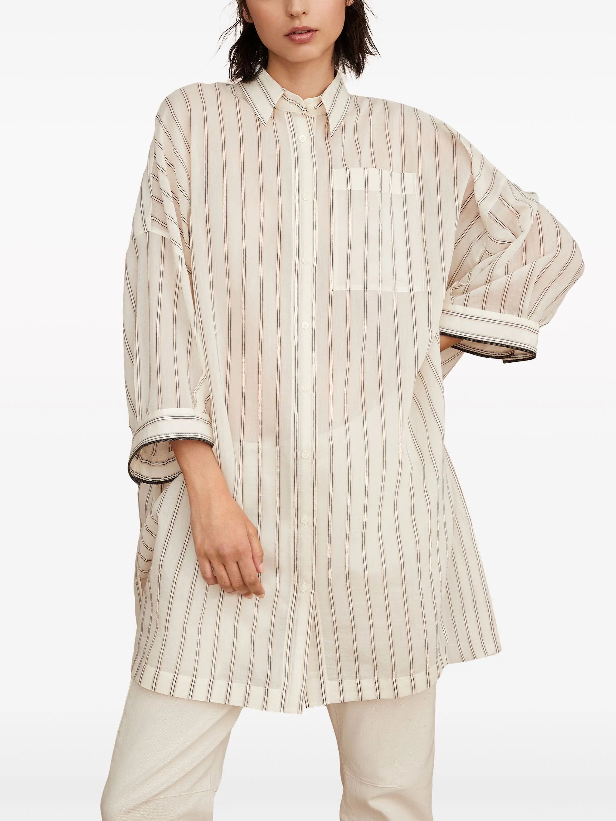 Brunello Cucinelli o1y0725 Striped Shirt in Multicolor Size M / US 6-8 / IT 42-44 - 3 Thumbnail