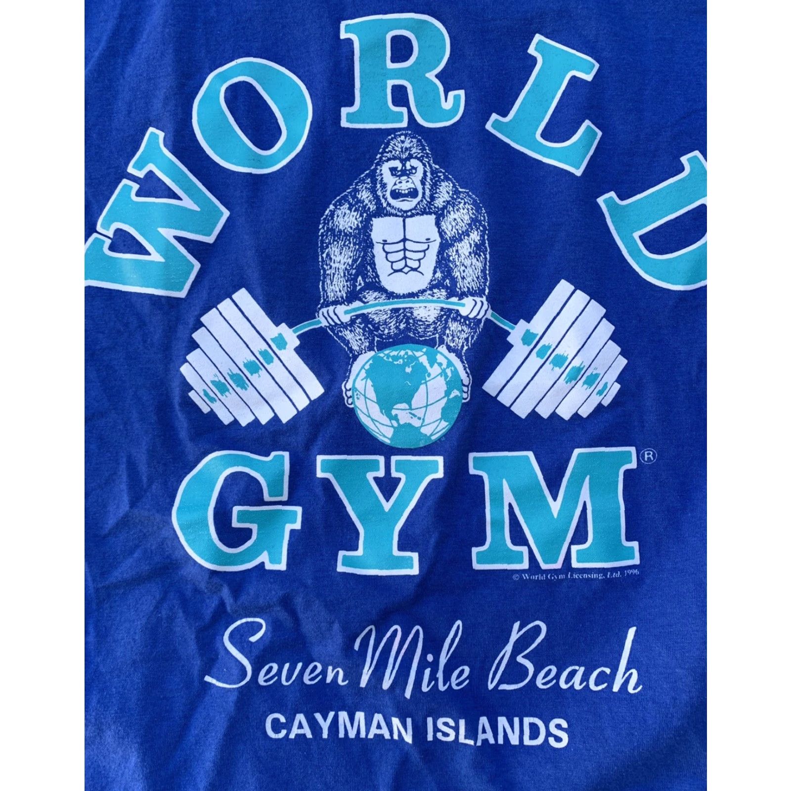 Fruit Of The Loom VINTAGE World Gym Cayman Islands Seven Mile Beach T Shirt Frt Back Graphics Sz L Mens Graphic Print 90s Beach Gym Size US L / EU 52-54 / 3 - 7 Thumbnail