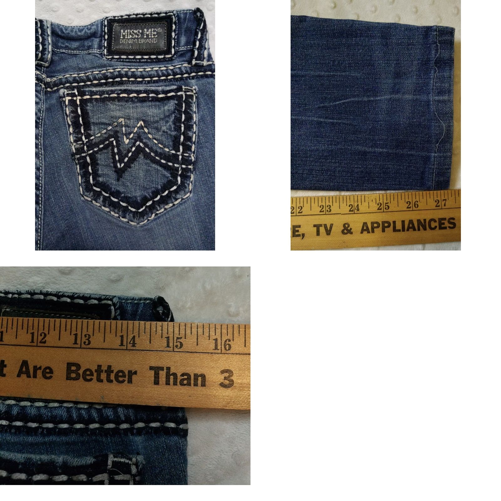 Miss Me Miss Me Signature Sunny Skinny Jeans Womens Blue 29x27 Denim Embroidered Rhinestone Medium Wash 5-Pocket Distressed Low Rise Regular Fit Pants Size 29" - 8 Thumbnail