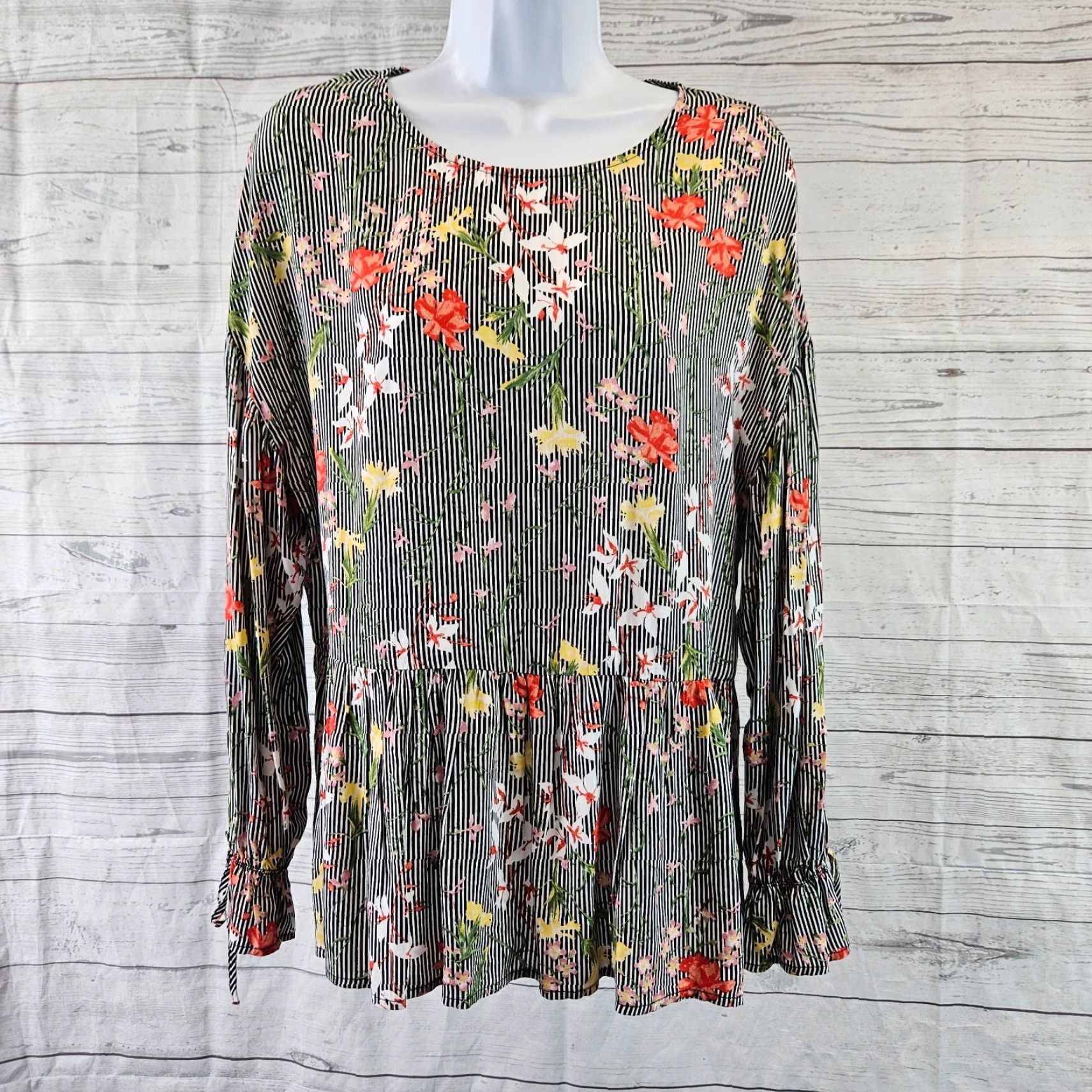 Pinko Pleione Womens Blouse Sz M Multicolor Floral Long Sleeve Rayon Peplum Top Til M Womens Size M / US 6-8 / IT 42-44 - 2 Thumbnail