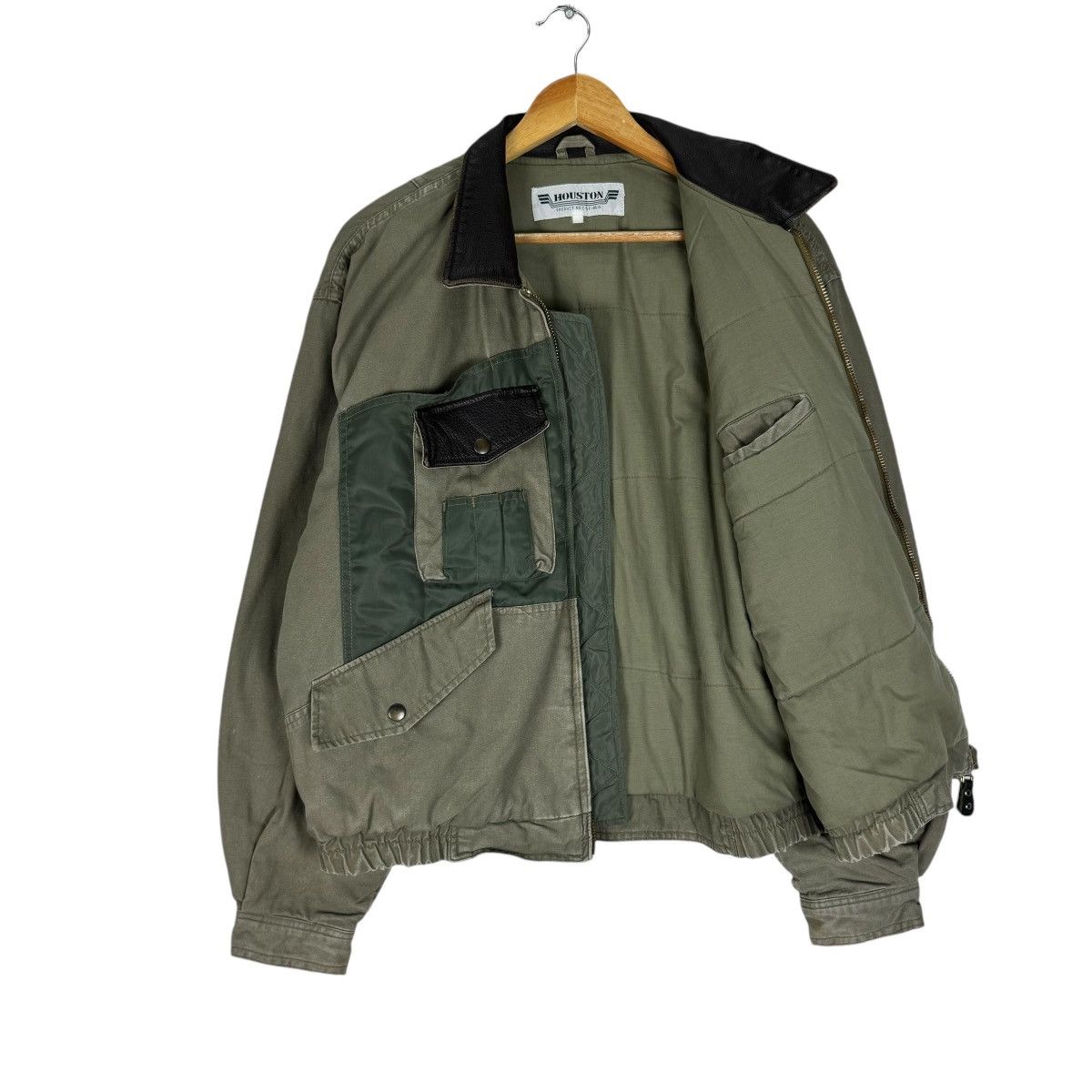 Japanese Brand × Vintage ⚡️HOUSTON HUNTING BOMBER LEATHER PART JACKET Size US L / EU 52-54 / 3 - 6 Thumbnail