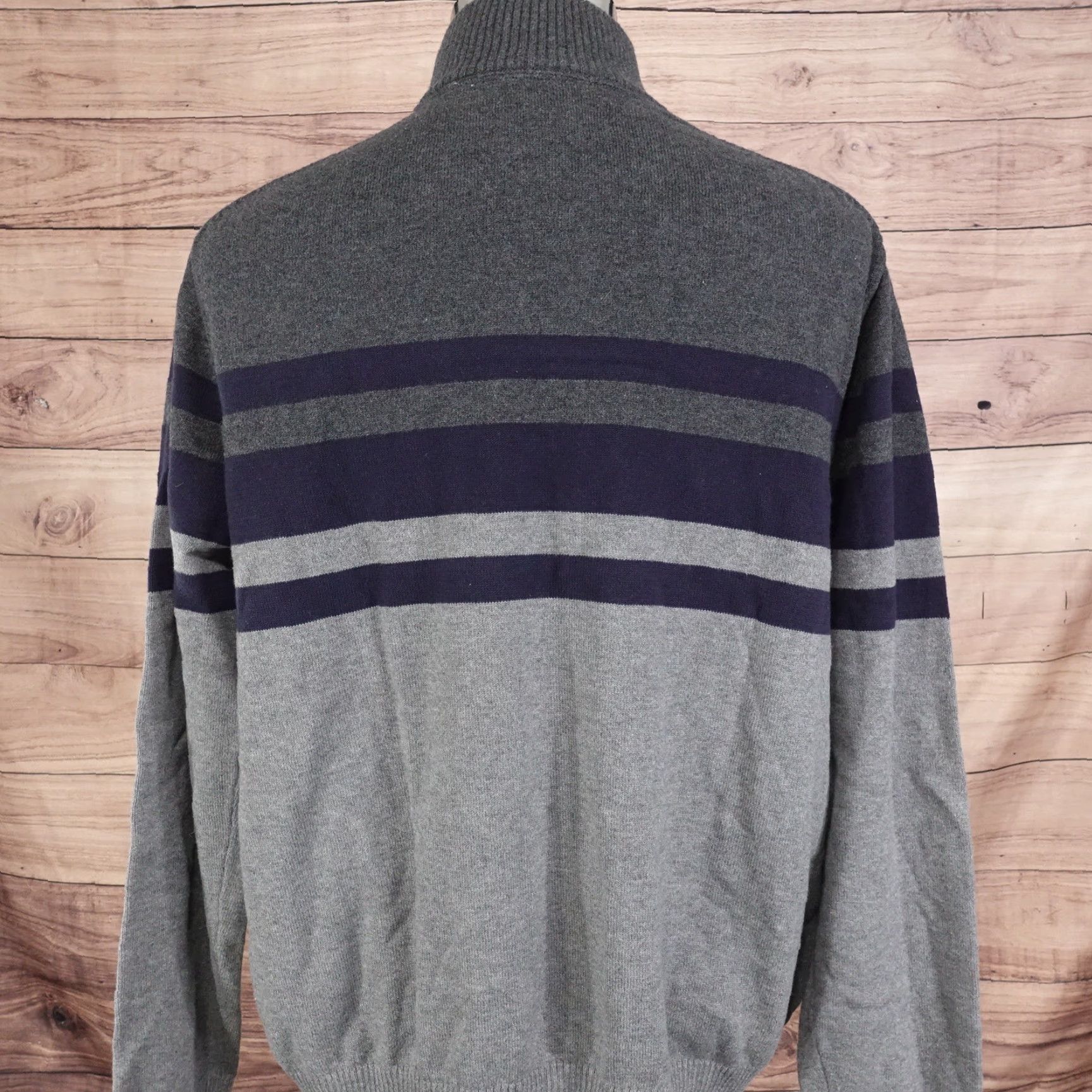 Eddie Bauer EDDIE BAUER Sweater Mens XL Gray Blue Striped Mock Neck 1/4 Zip Pullover Size US XL / EU 56 / 4 - 3 Thumbnail