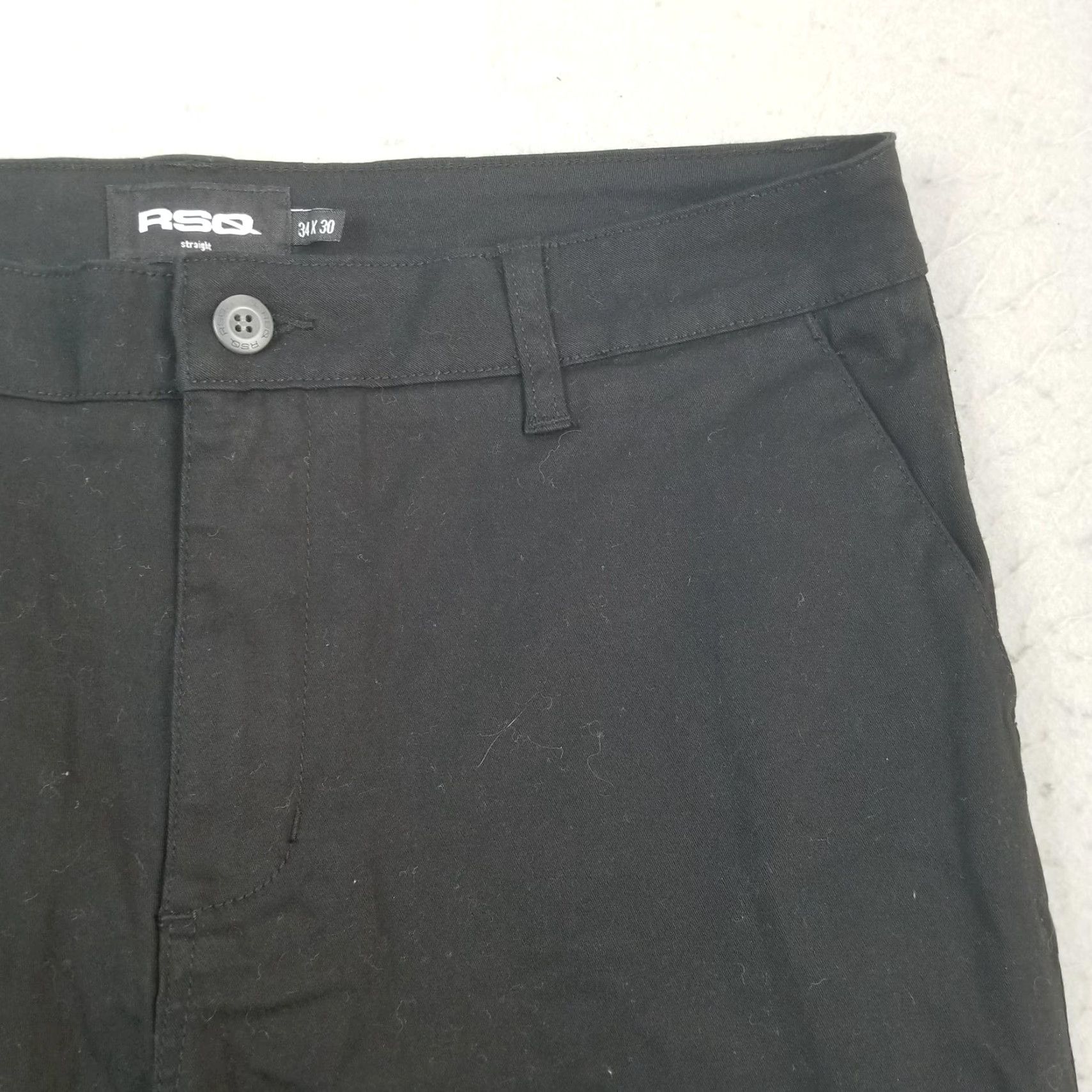 RSQ Pants Mens 34x30 Black Straight Chino Cotton Spandex Twill Casual Stretch Front Zip Pockets Logo 30 In Inseam Mens Regular