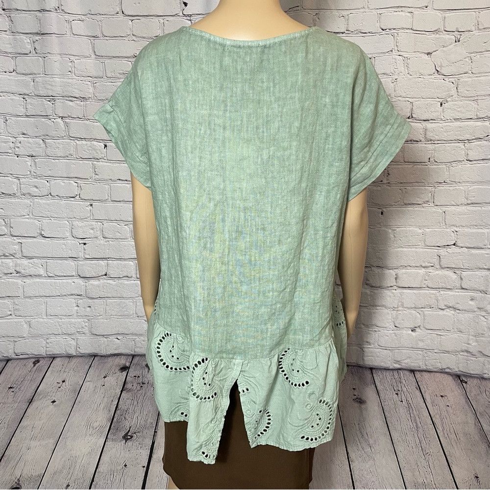 Other NWT New Terzo Millennio Sage Eyelet-trim Linen Top Made in Size S / US 4 / IT 40 - 4 Thumbnail