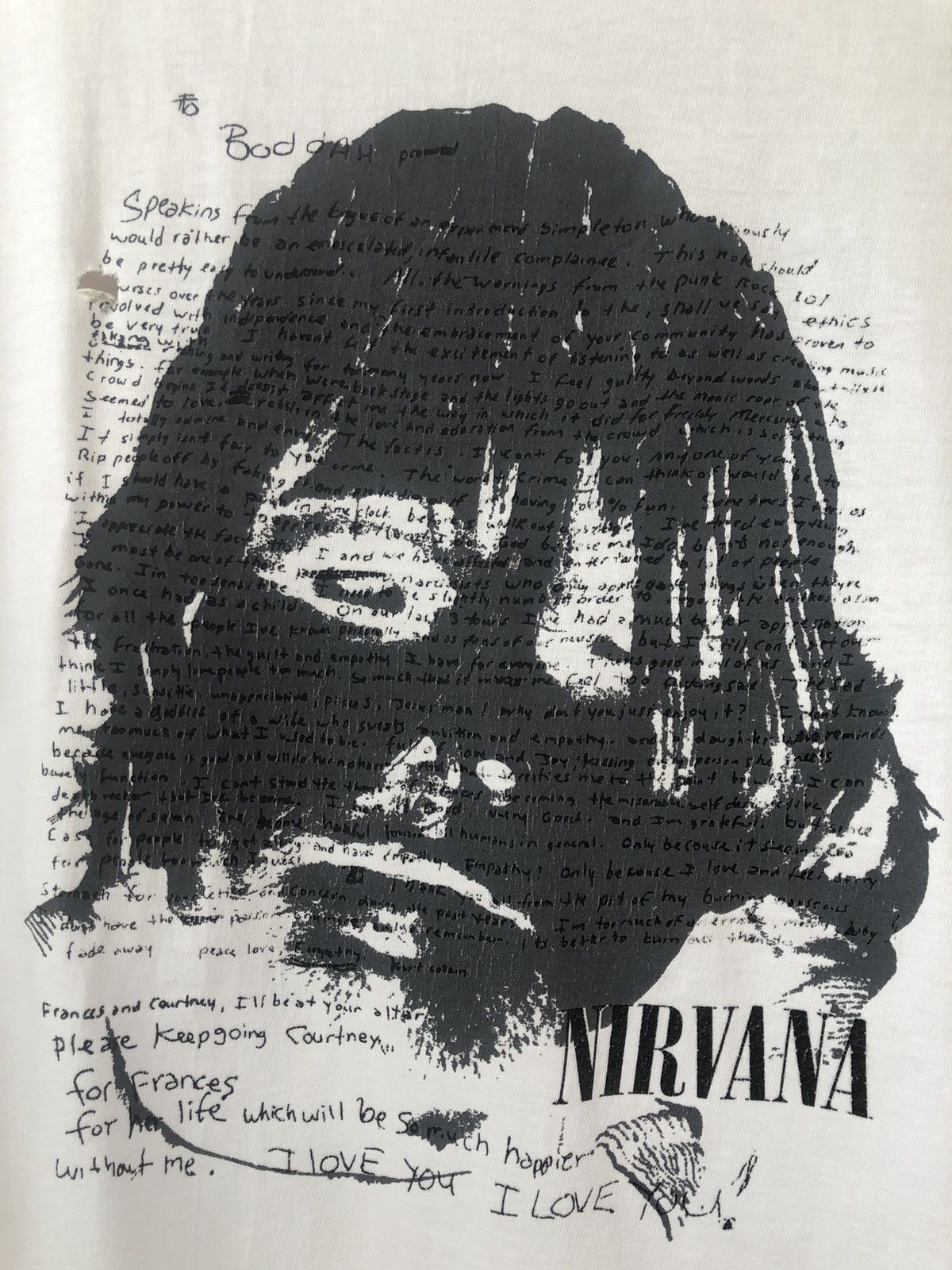 Band Tees × Nirvana × Vintage Vintage 90s NIRVANA Kurt Cobain Suicide Note Size US L / EU 52-54 / 3 - 4 Thumbnail