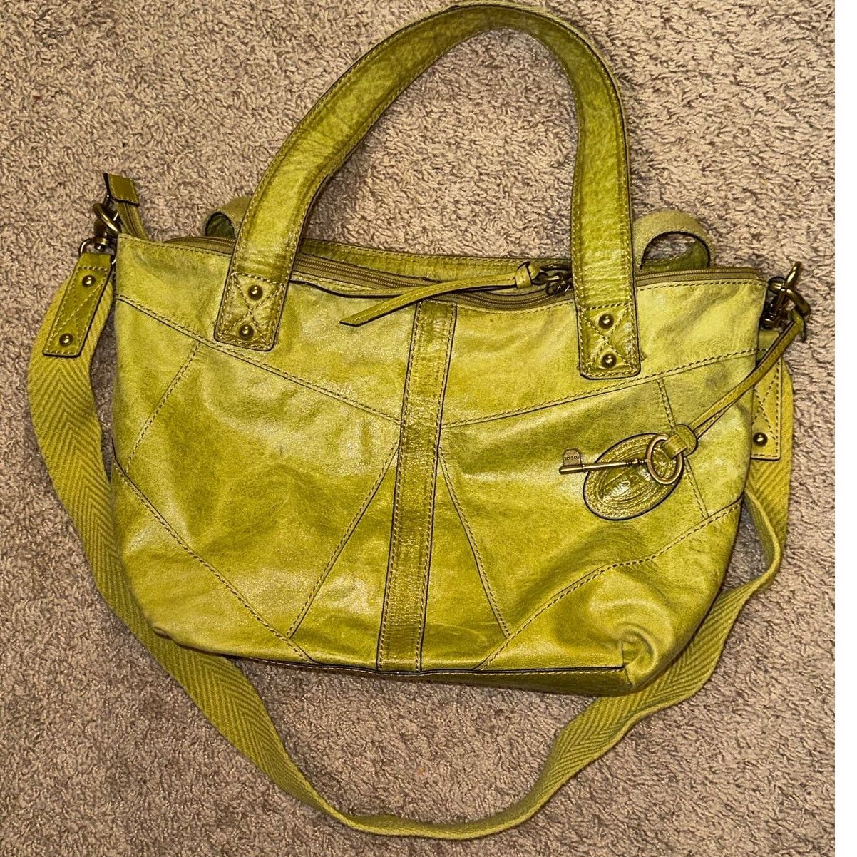 Fossil Fossil Monika Kiwi Green Leather Hobo Bag Crossbody Purse Grailed