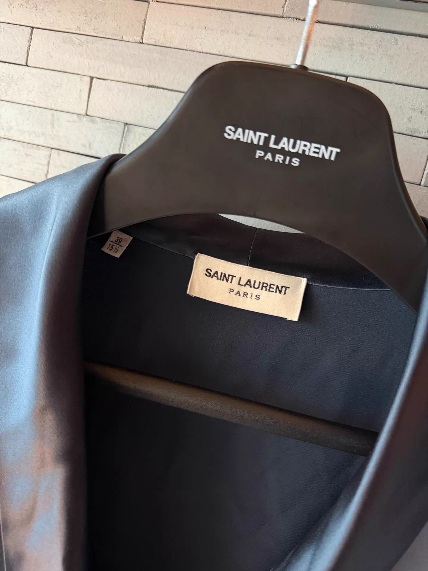 Saint Laurent Paris SLP 23FW Silk Satin Navy Scarf Shirt 39 Runway Size US M / EU 48-50 / 2 - 5 Thumbnail