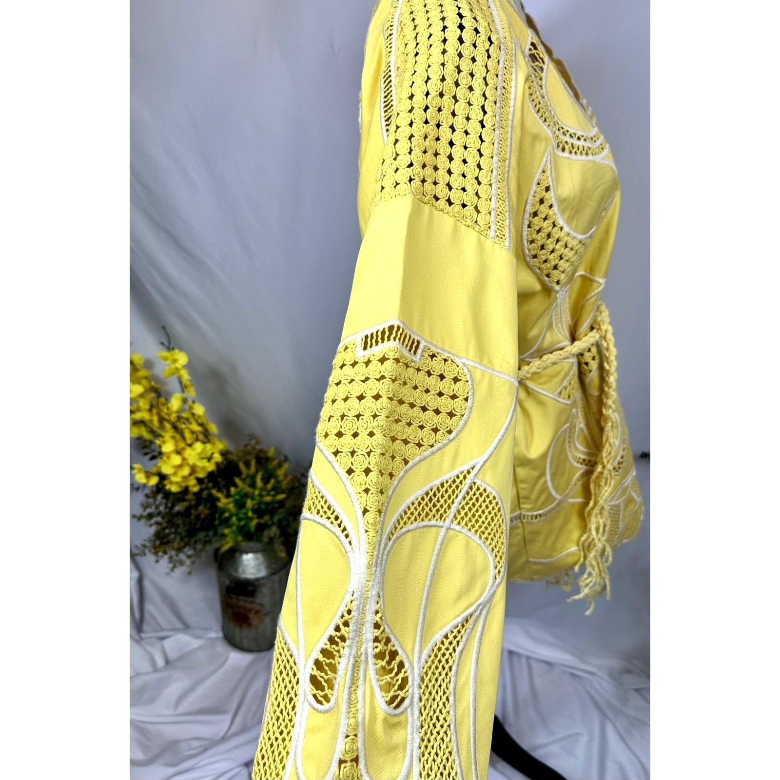 Maje Maje Crochet-Panel Cotton Jacket Belt Yellow size 40 (L) Size L / US 10 / IT 46 - 12 Thumbnail