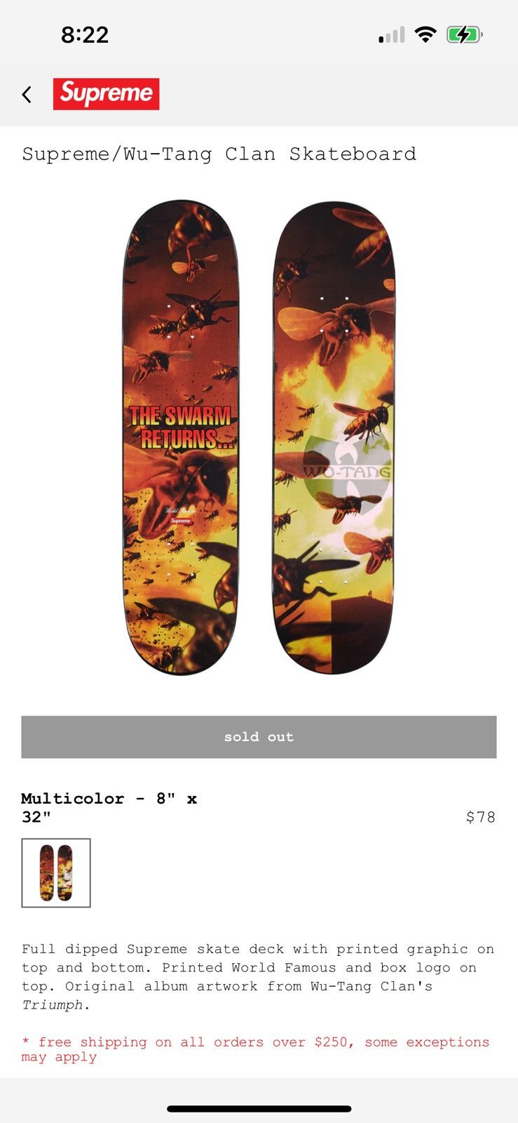 スケートボード Supreme/Wu-Tang Clan Skateboard Supreme Wu-Tang Clan Skateboard Deck Multicolor - FW25 - US