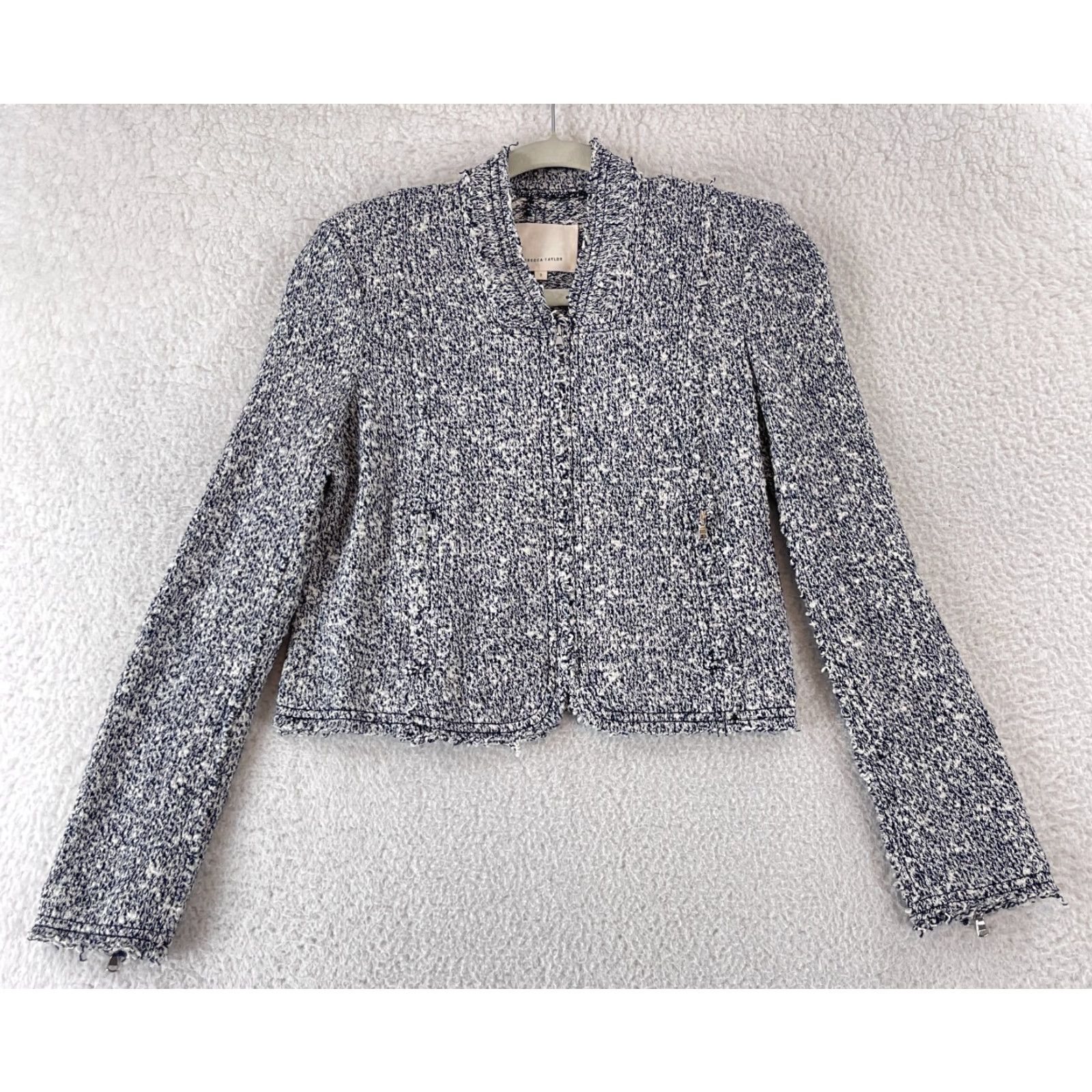 Rebecca Taylor Rebecca Taylor Jacket Womens Size 2 Blue Knit Full Zip Long Sleeve Business Work Shirt Size XS / US 0-2 / IT 36-38 - 2 Thumbnail