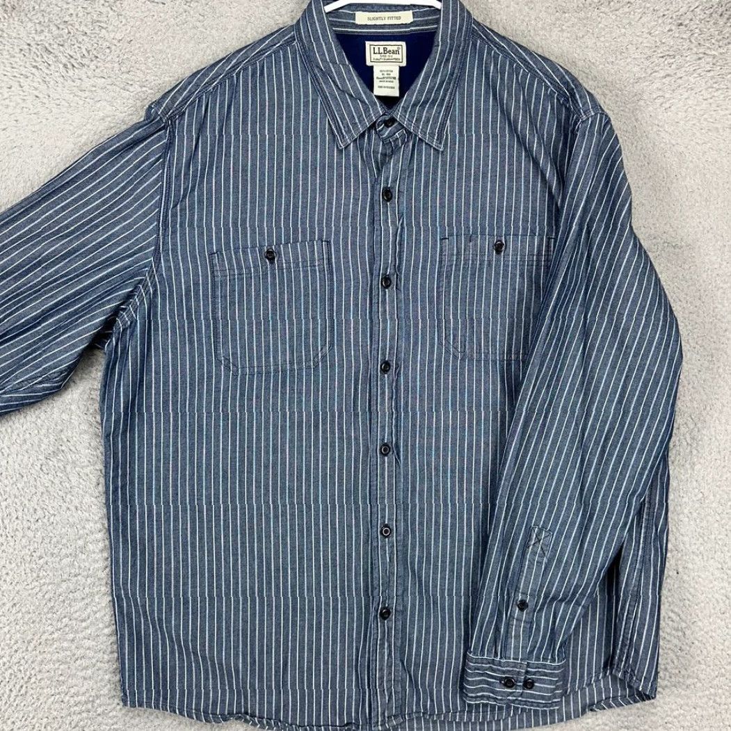 Vintage L.L. Bean Button Up Shirt Mens XL Blue Stripe Long Sleeve Pocket Size US XL / EU 56 / 4 - 2 Thumbnail