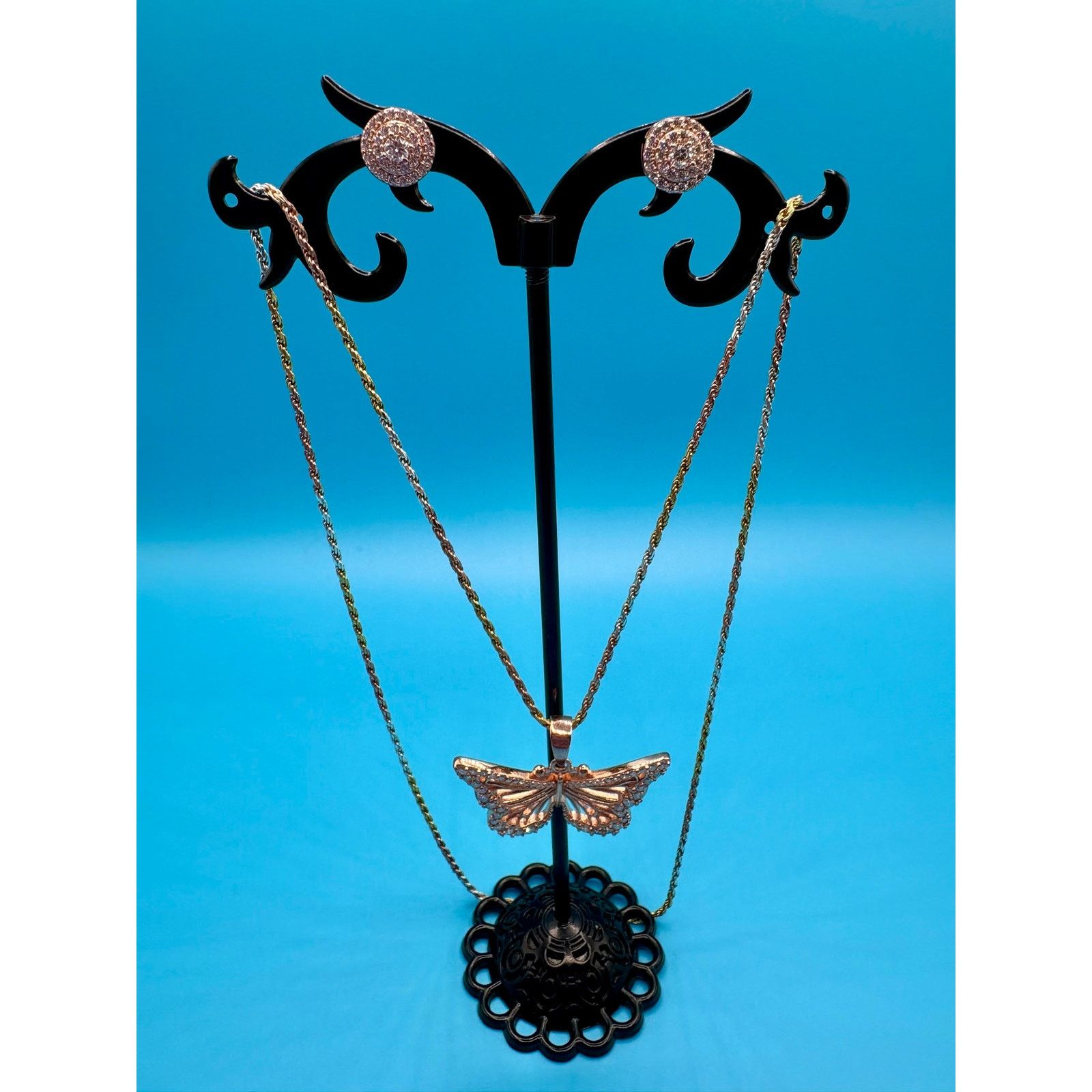 Jewelry Moissanite Butterfly Necklace/Earring Set in Rose Gold over Size ONE SIZE - 2 Thumbnail