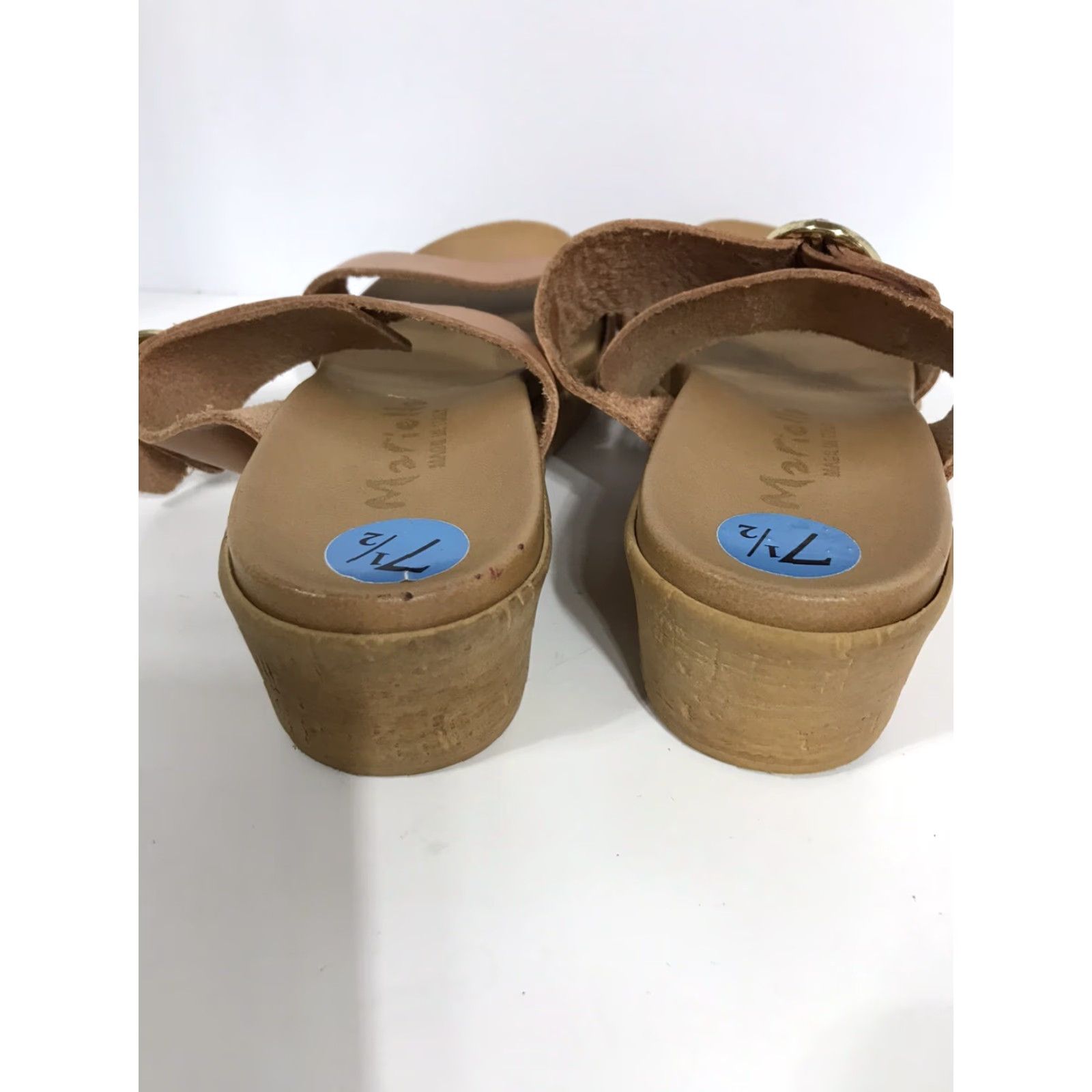 Vintage Mariella Beige Leather Adjustable Buckle 2in Wedge Slides Womens Size 7.5 Italy Size US 8 / IT 38 - 3 Thumbnail