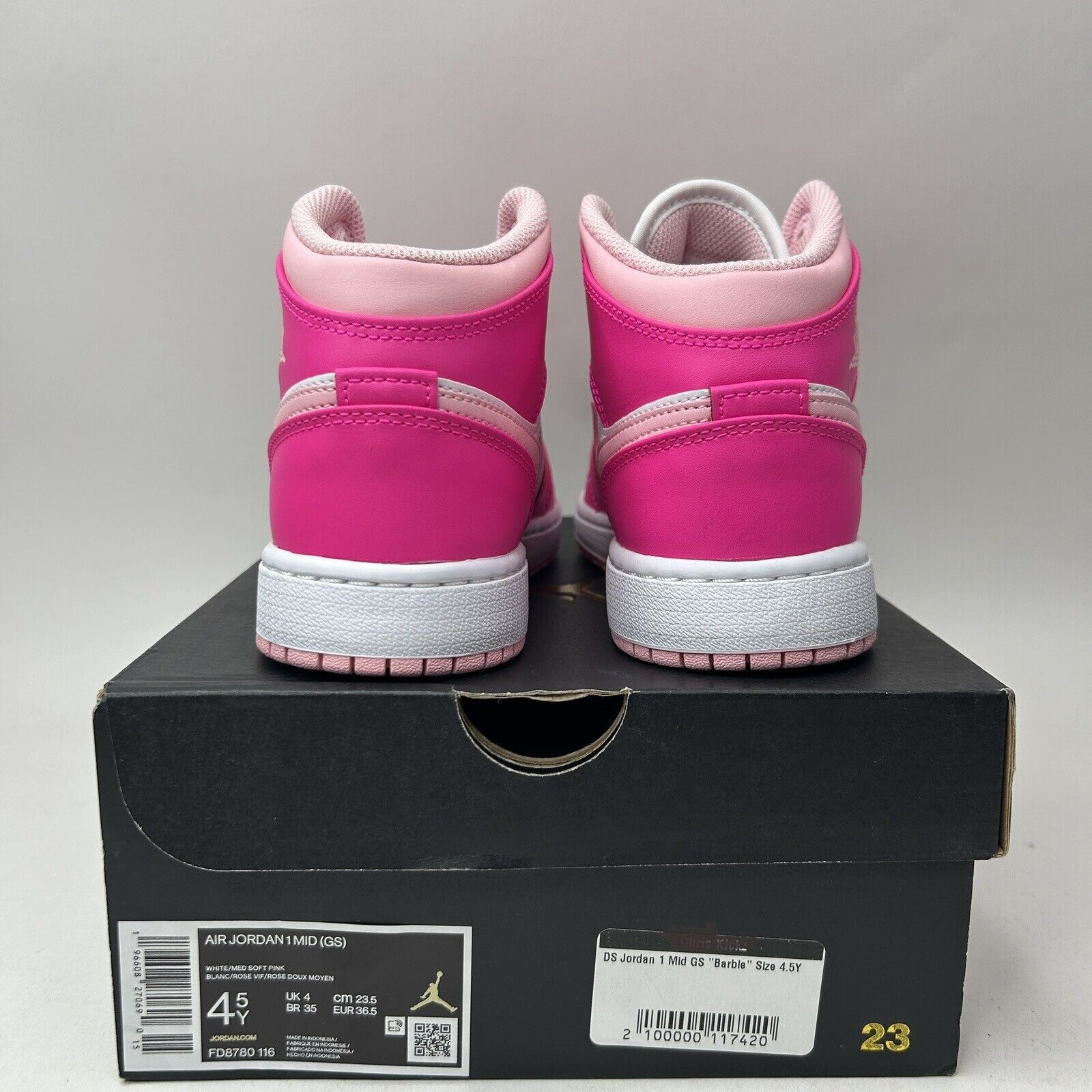 Nike Nike Air Jordan 1 Mid GS “Fierce Pink/Barbie” 2023 Size US 6 / IT 36 - 4 Thumbnail