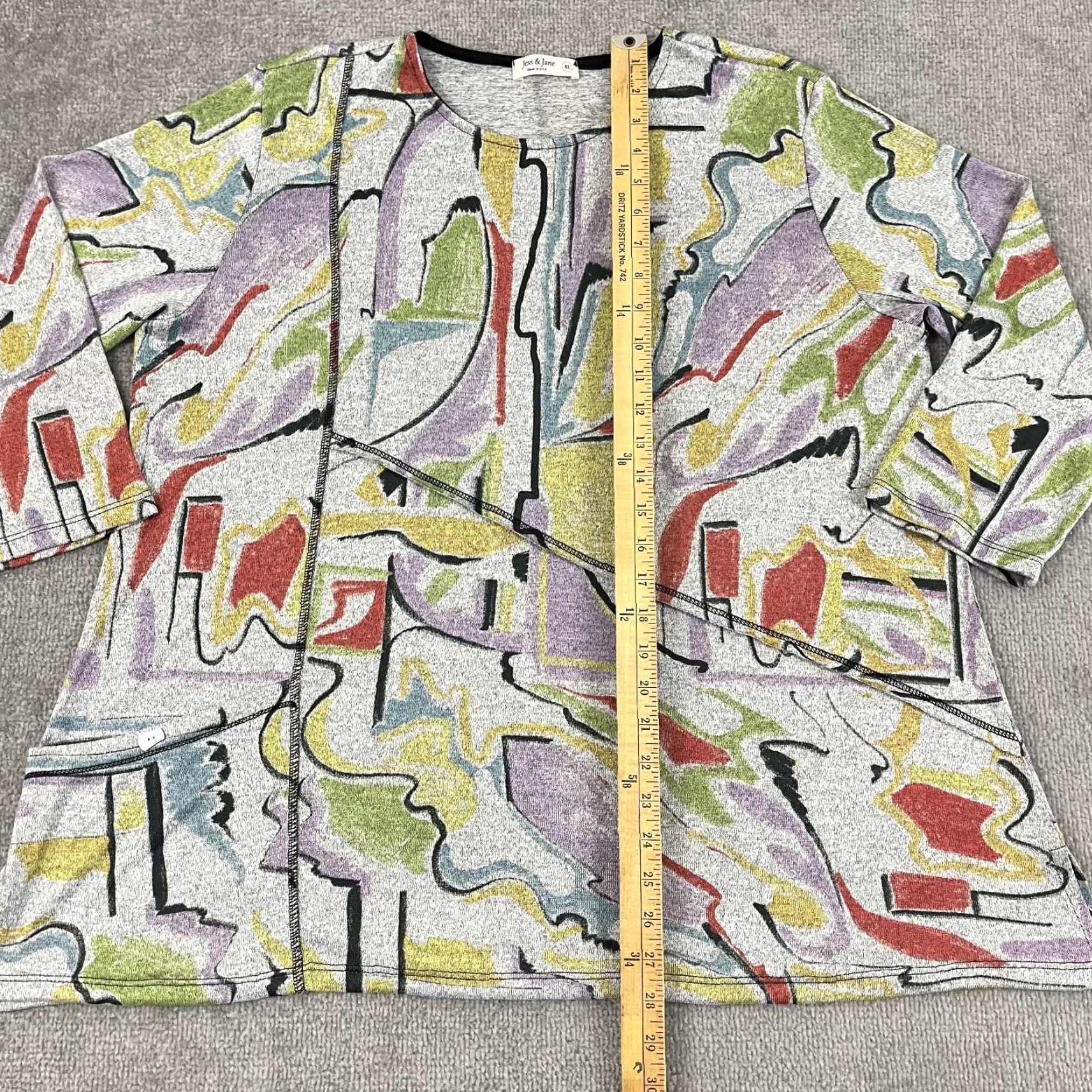 Vintage Jess & Jane Tunic Womens XL Knit French Brushed Abstract Art Top to Wear Size XL / US 12-14 / IT 48-50 - 4 Thumbnail