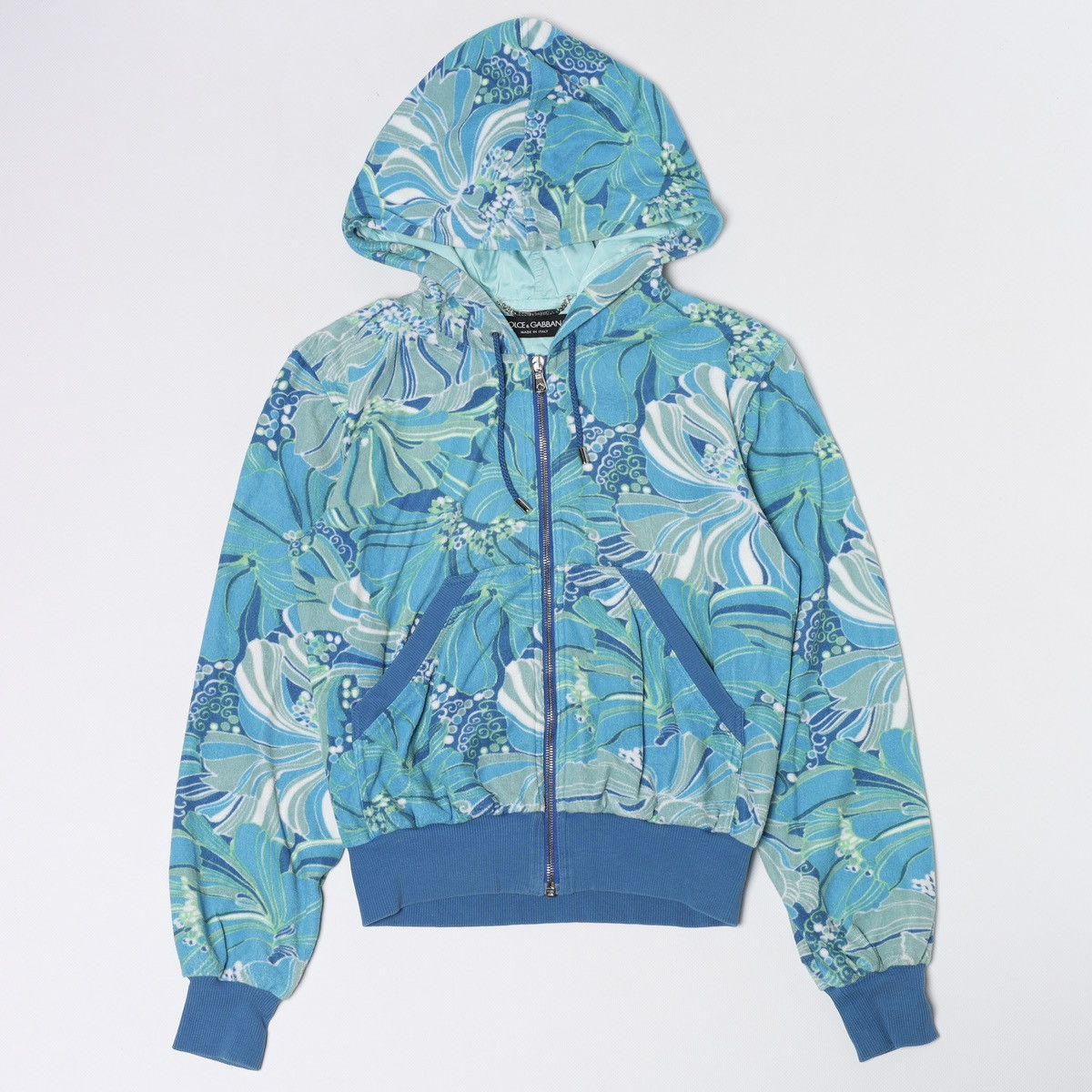 Dolce & Gabbana Dolce Gabbana Printed Flowers Floral Light Blue Zip Hoodie Size XS / US 0-2 / IT 36-38 - 1 Thumbnail