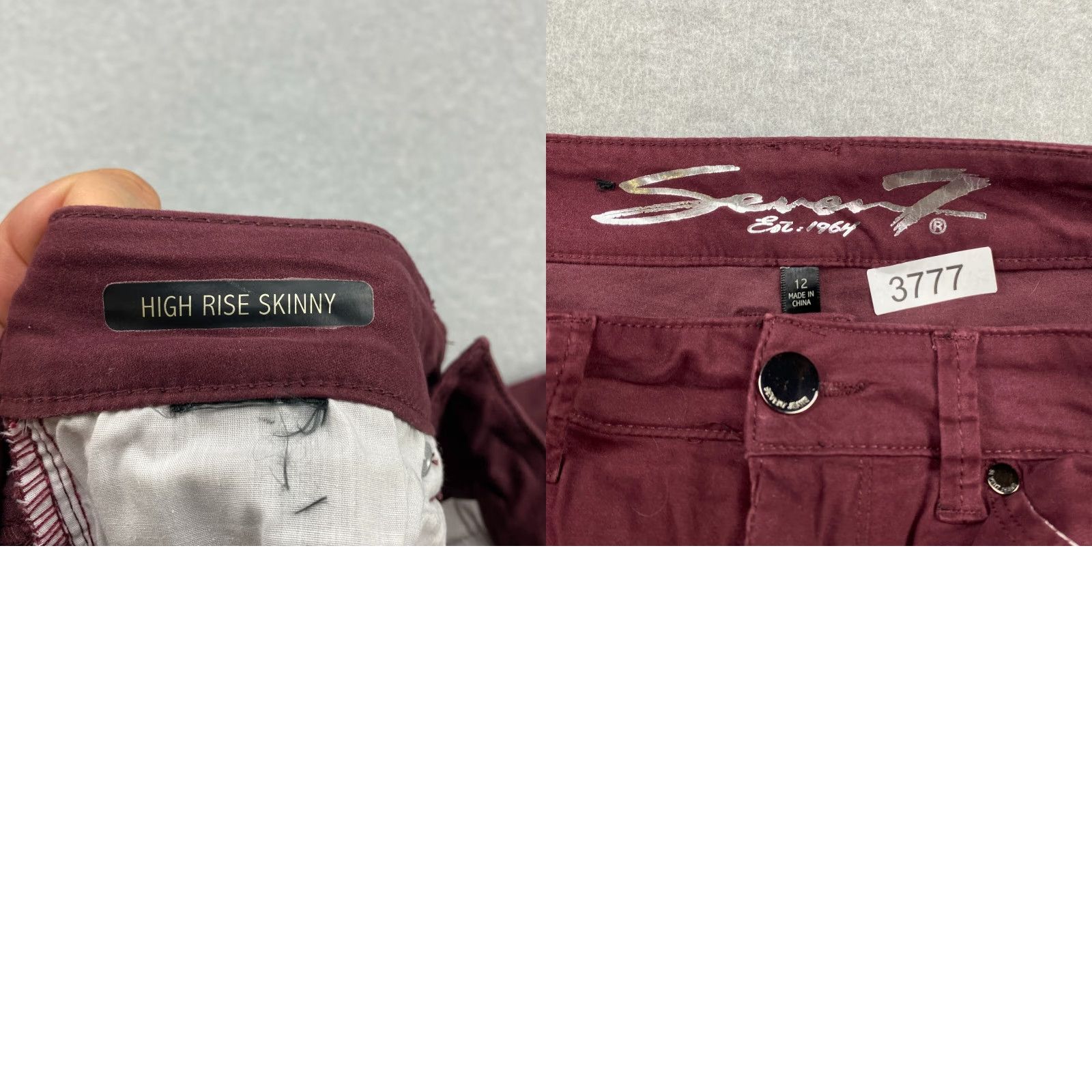 Vintage Seven7 Pants Womens 12 Maroon High Rise Skinny Stretch Pockets Size 34" / US 12 / IT 48 - 10 Thumbnail