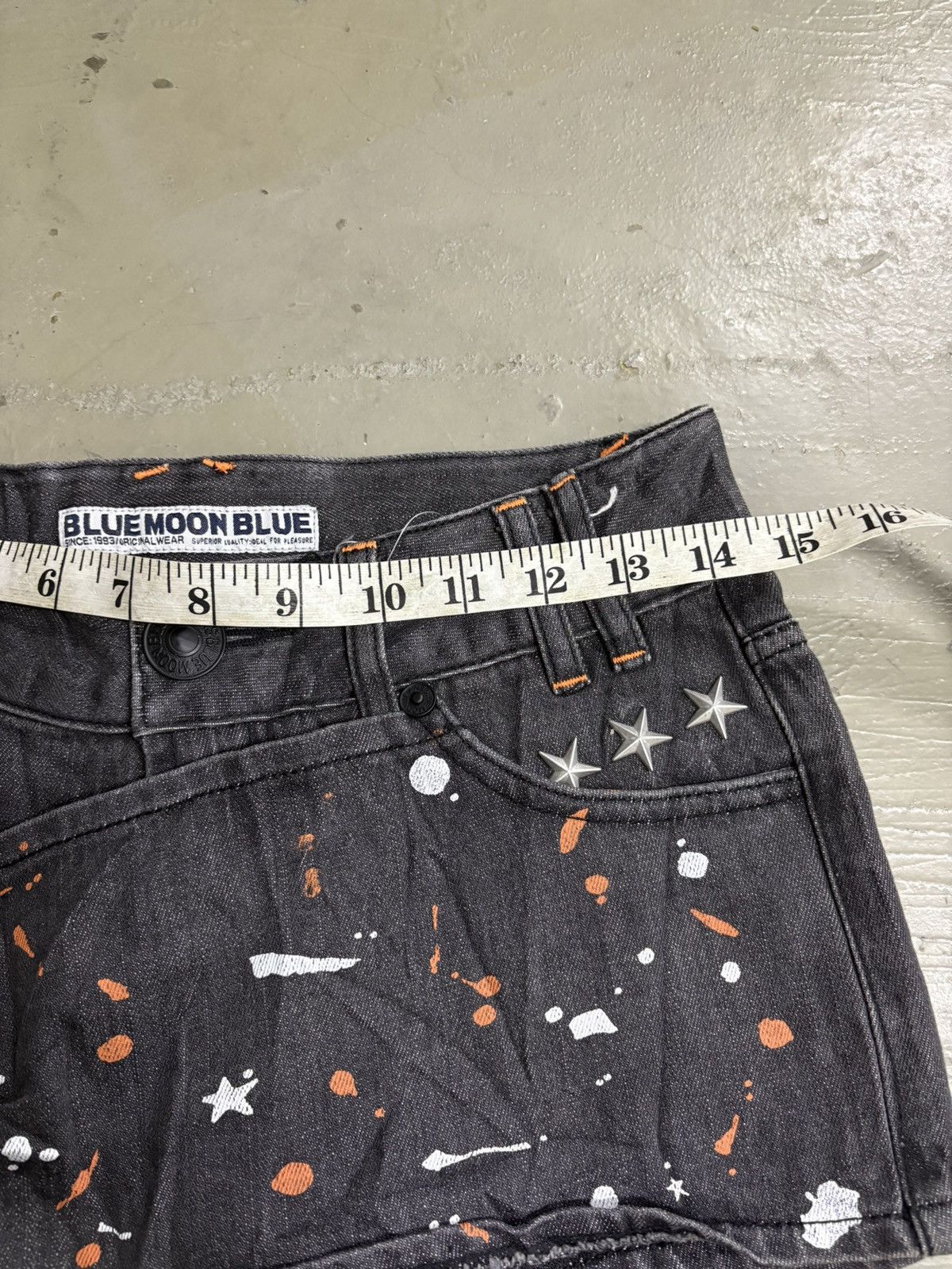 Hysteric Glamour Paint Splatter assymetrical denim mini short Blue Blue Japan Size 29" - 13 Thumbnail