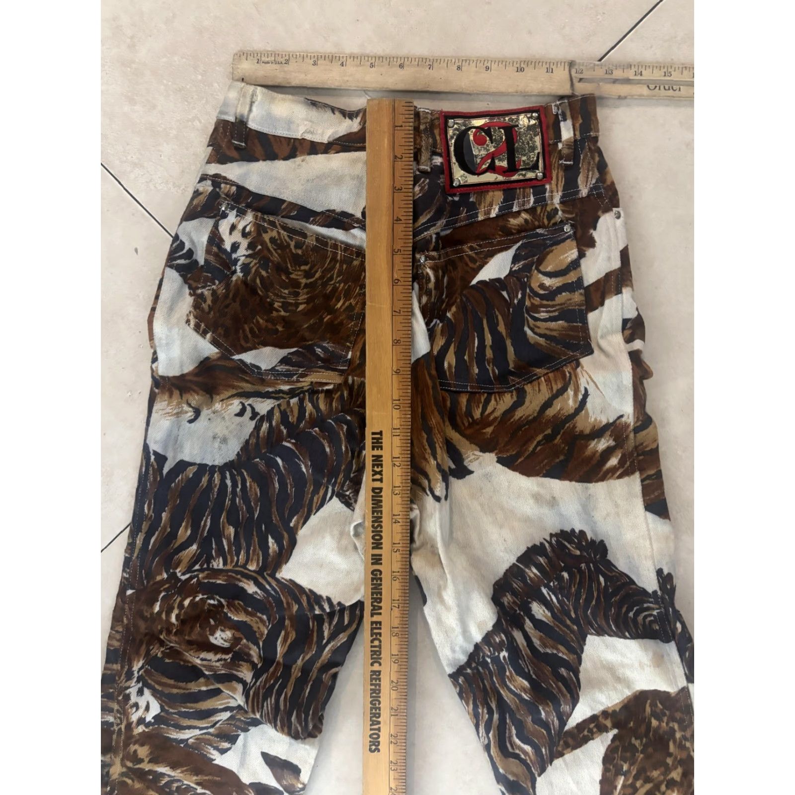 Vintage VINTAGE Christian Linares Jeans Womens 29 Brown Animal Print Straight Denim Zip 29x29 Size 29" - 7 Thumbnail