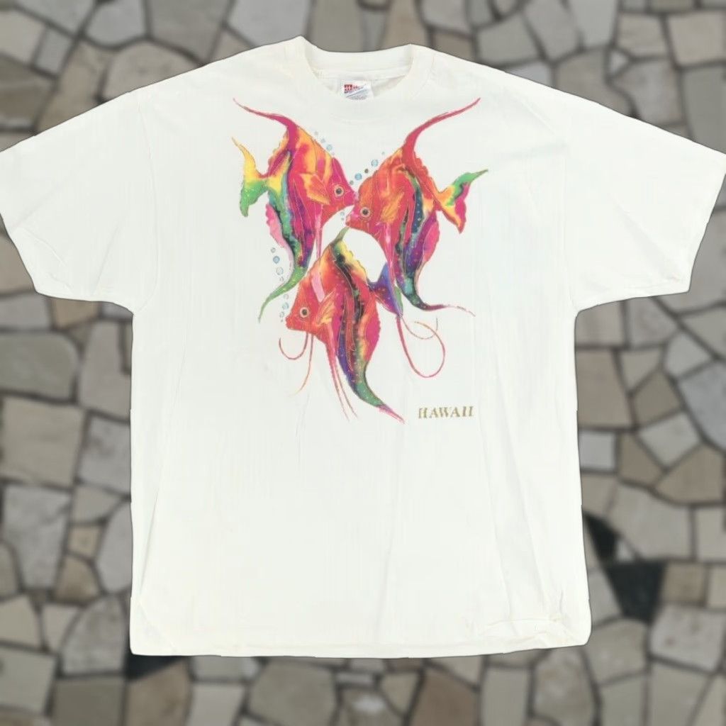 Hanes VINTAGE Hanes Hawaii Single Stitch Fish Solid T-Shirt White Men's XL Size US XL / EU 56 / 4 - 1 Thumbnail
