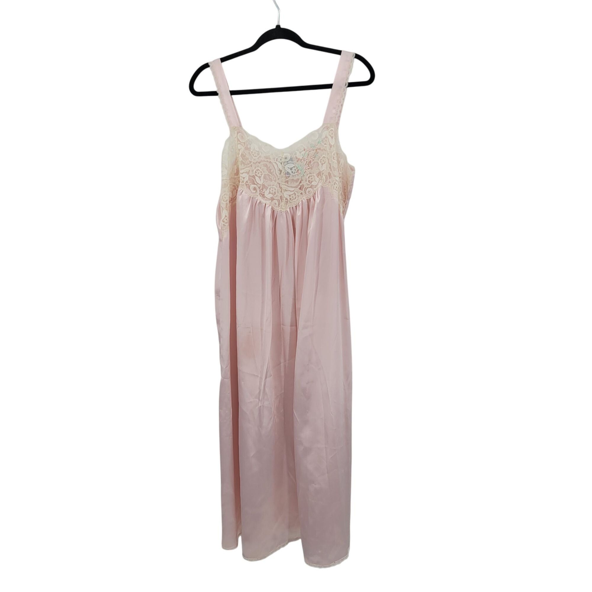 Vintage Vintage Sugar Plum Pastel Pink Nightgown Lace Trim Maxi Sz M Size ONE SIZE - 9 Thumbnail