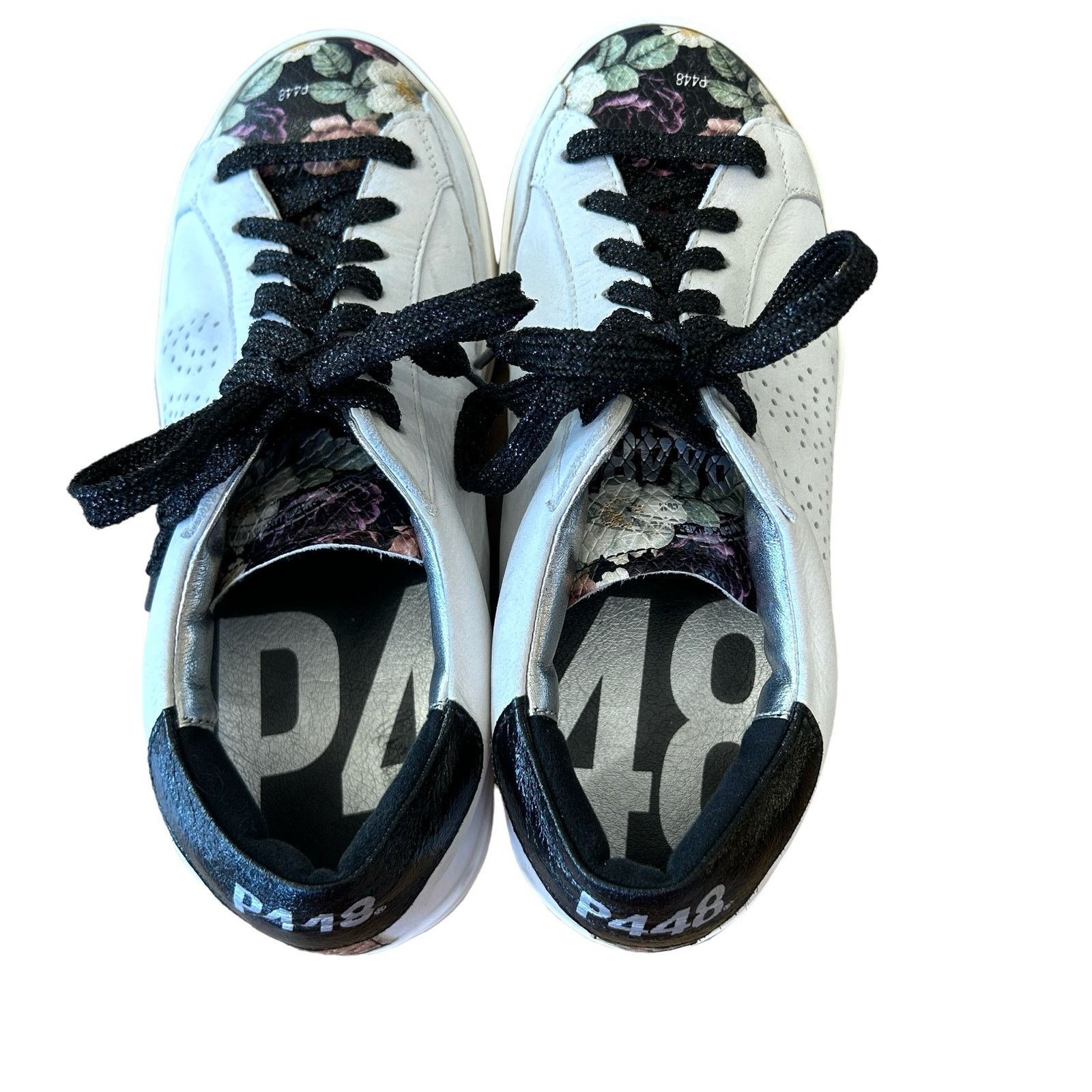 P448 P448 Sneakers Womens 37 EU 7 US Gray Floral Leather Low Top Size US 7 / IT 37 - 6 Thumbnail