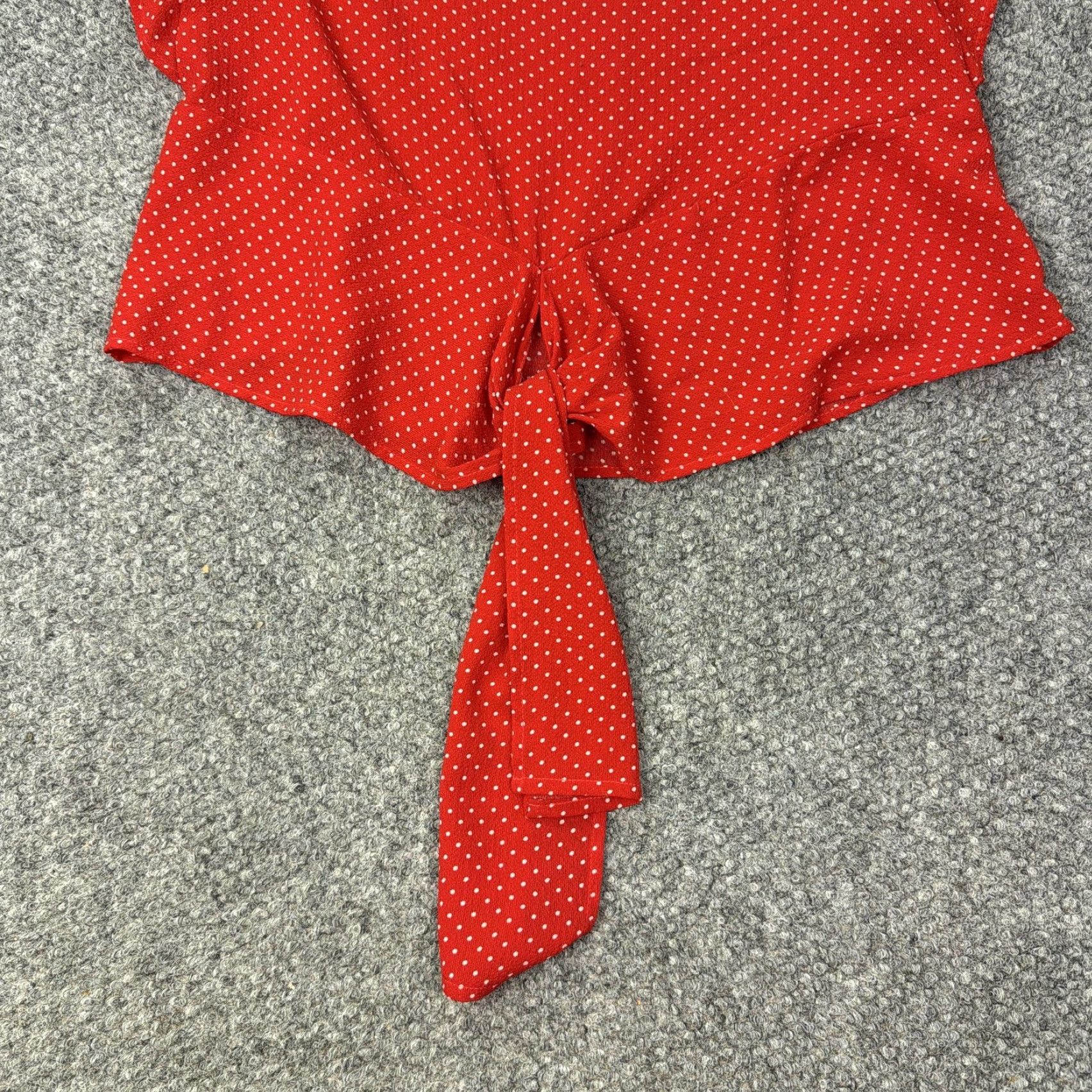 Vintage Monteau Shirt Women Red Polka Dot Tie Front Ruffle Sleeve Blouse Medium Size M / US 6-8 / IT 42-44 - 2 Thumbnail