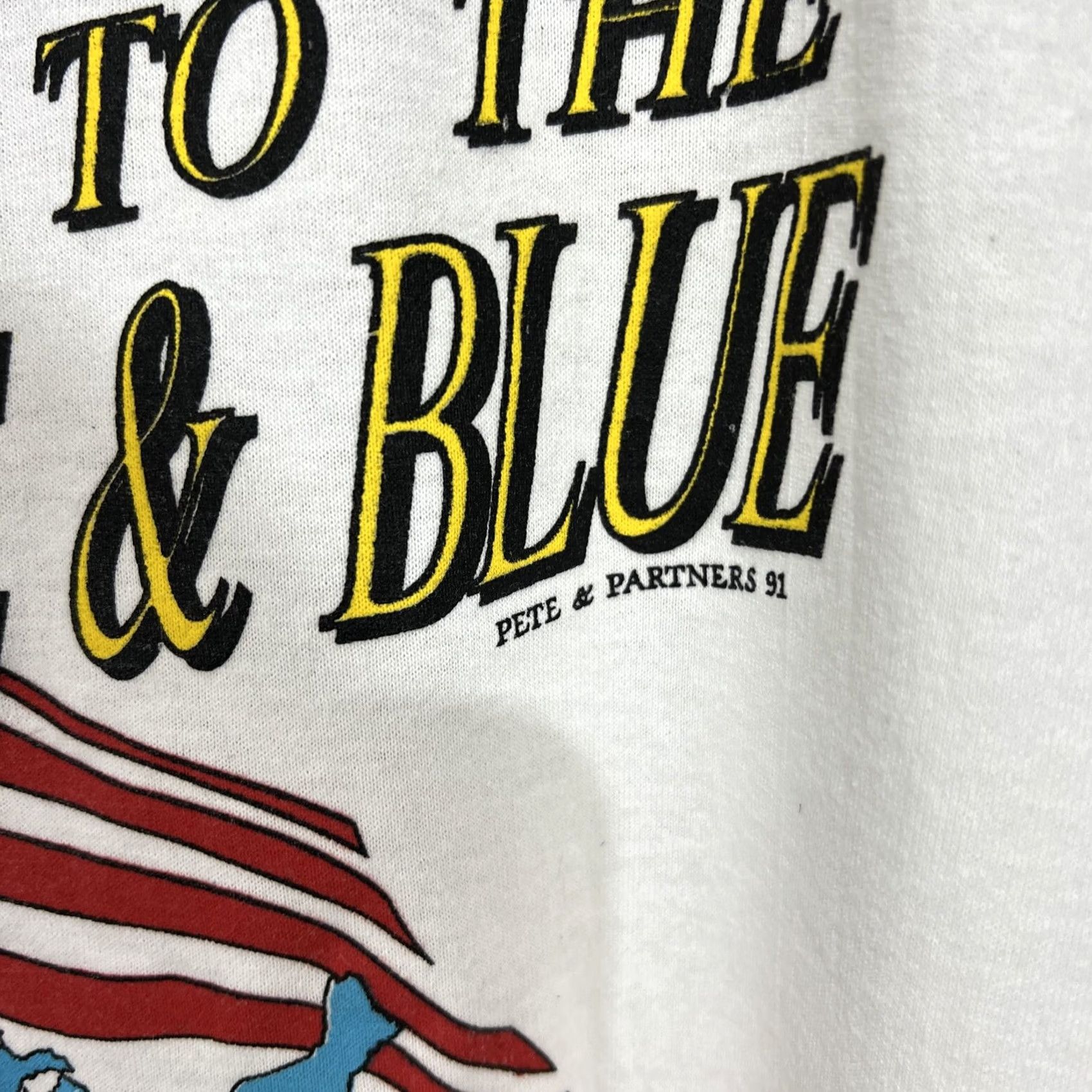 Vintage VINTAGE Murina T-Shirt USA 90s White Short Sleeve Crew Neck Large L Men's Graphic Print Single Stitch Signature Logo Front/Back Blue Size US L / EU 52-54 / 3 - 4 Thumbnail