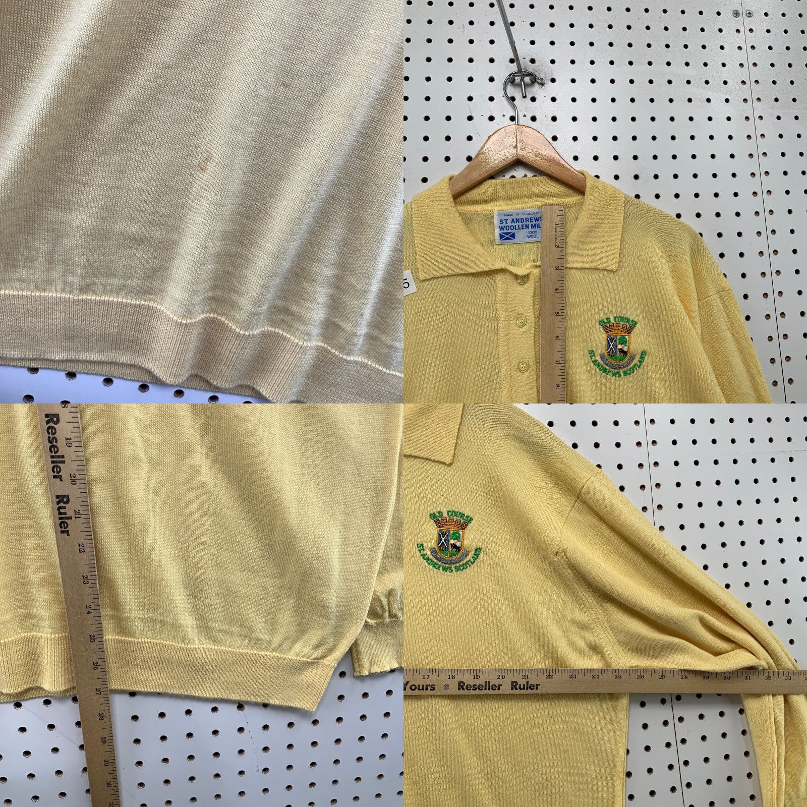 Vintage Vintage St Andrews Woollen Mill Wool Polo Sweater Mens Large Yellow Scotland Size US L / EU 52-54 / 3 - 8 Thumbnail