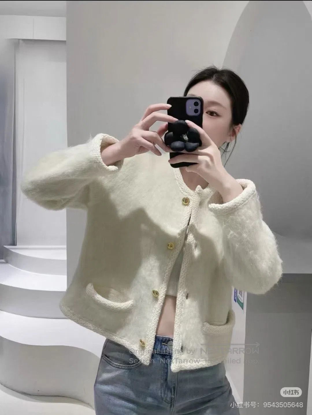 Celine CELINE Cream White Gold Button Mohair Coat| Size L / US 10 / IT 46 - 8 Thumbnail