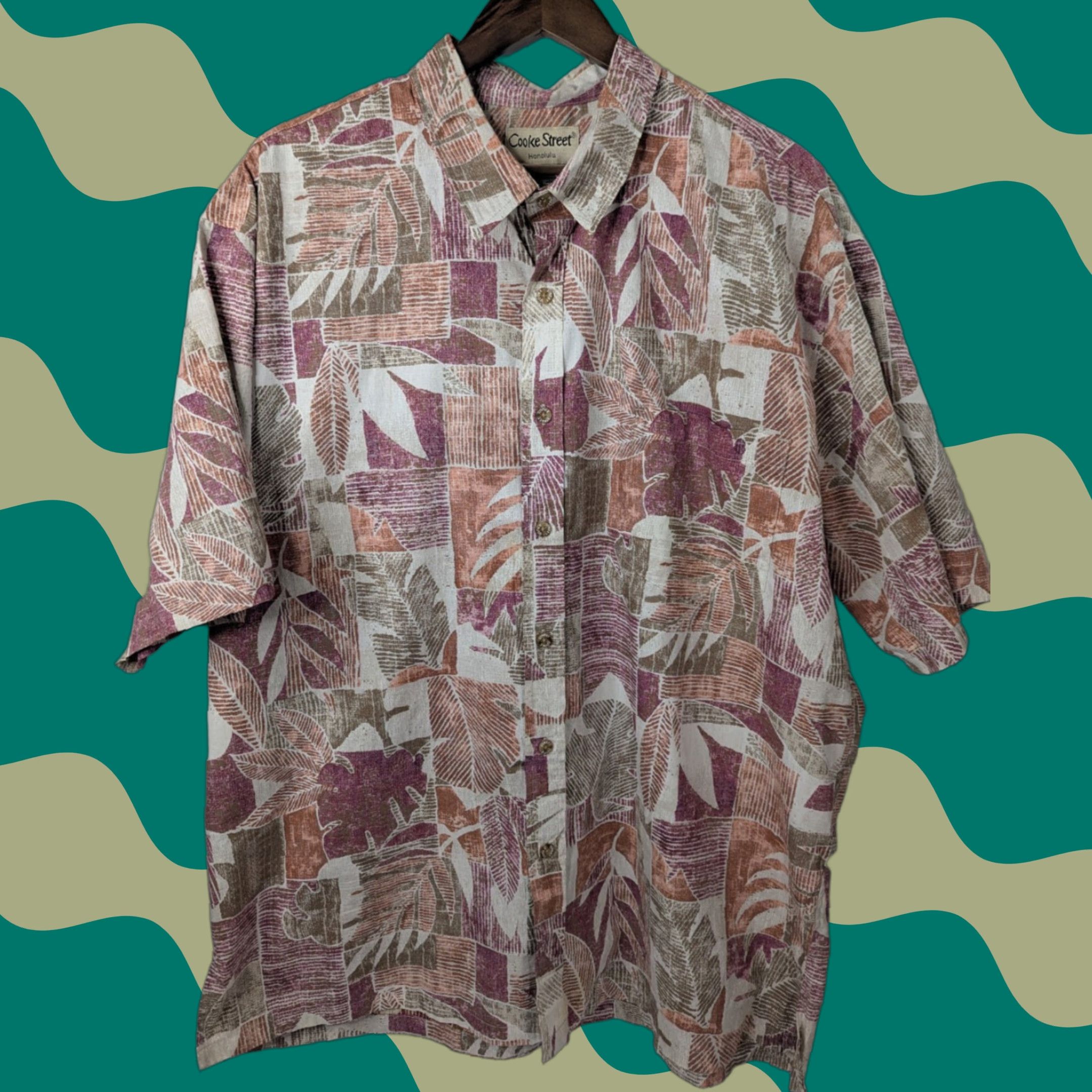 Vintage COOKE STREET Honolulu Hawaiian Shirt Palm Leaf Tropical Beach Cotton 2XL Size US XXL / EU 58 / 5 - 1 Thumbnail