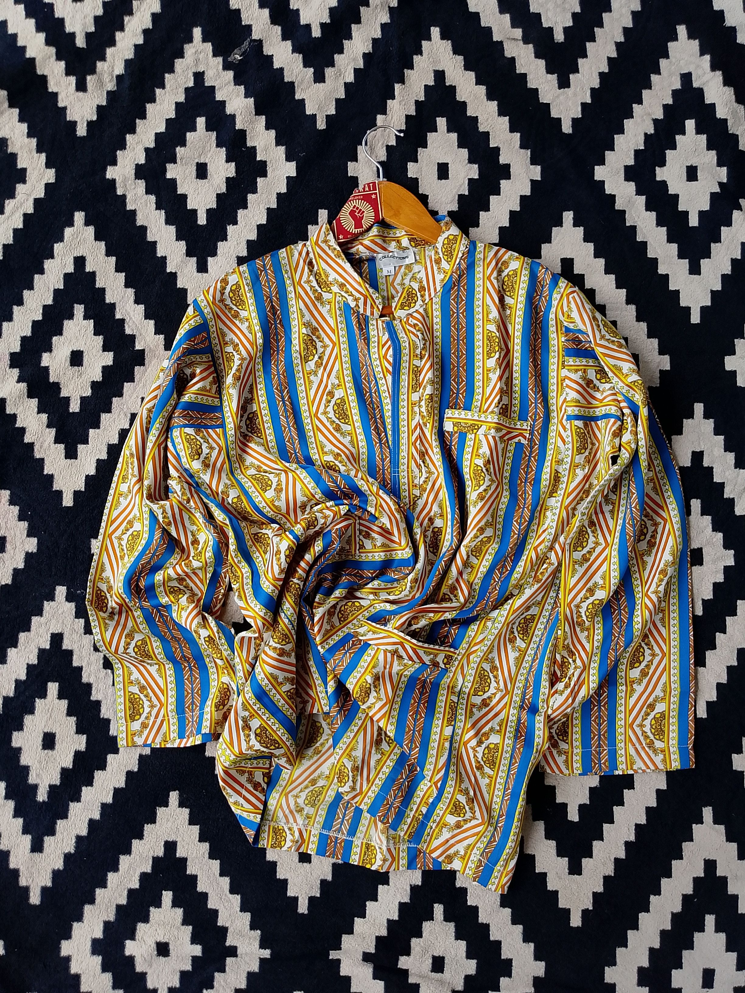 Vintage Rare Blue & Gold Avant-Garde Traditional Pattern Kurta Size US M / EU 48-50 / 2 - 2 Thumbnail